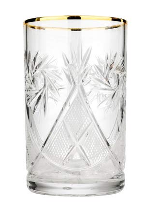 Vintage Crystal Gold Rim Tea Glasses Set of 2 - 8oz Elegant Beverage Glasses with Podstakannik (2 Sets) - Perfect for Afternoon Tea, Russian Tea Ceremonies & Sophisticated Entertaining