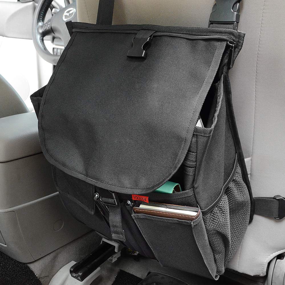 YOOFAN Car Front Seat Organizer with Storage Pockets - Laptop & Tablet Holder, Passenger Seat Organizer with Cover - Perfect for Mobile Office, Police & Work Commuters (Black) | Ideal for Road Trips, Daily Commute & Professional Drivers