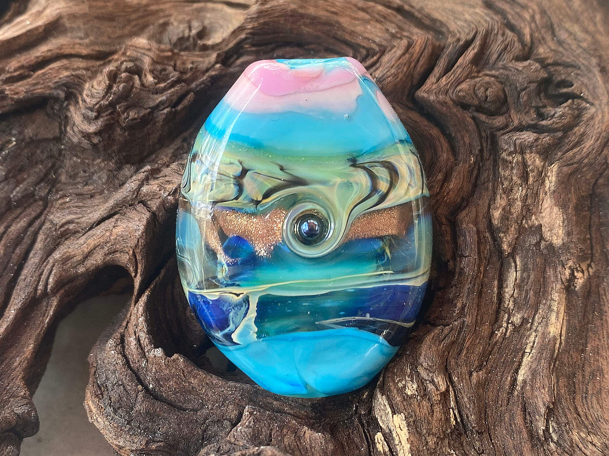 Handmade Turquoise Blue Organic Lampwork Glass Focal Bead for Jewelry Making - Perfect for Necklaces, Bracelets, and DIY Craft Projects