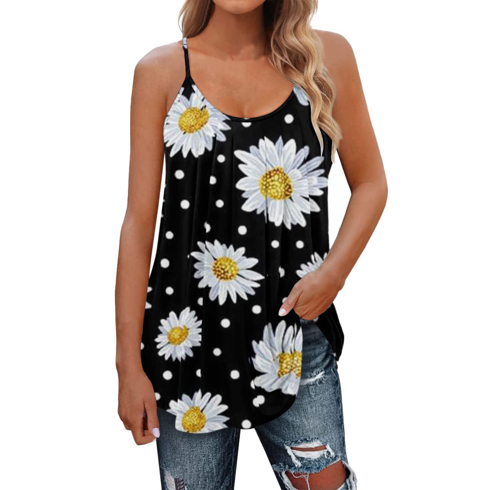 Women's Summer Sleeveless Butterfly Floral Print Tank Top - Adjustable Elastic Camisole for Casual Wear, Beach Outings & Summer Vacations