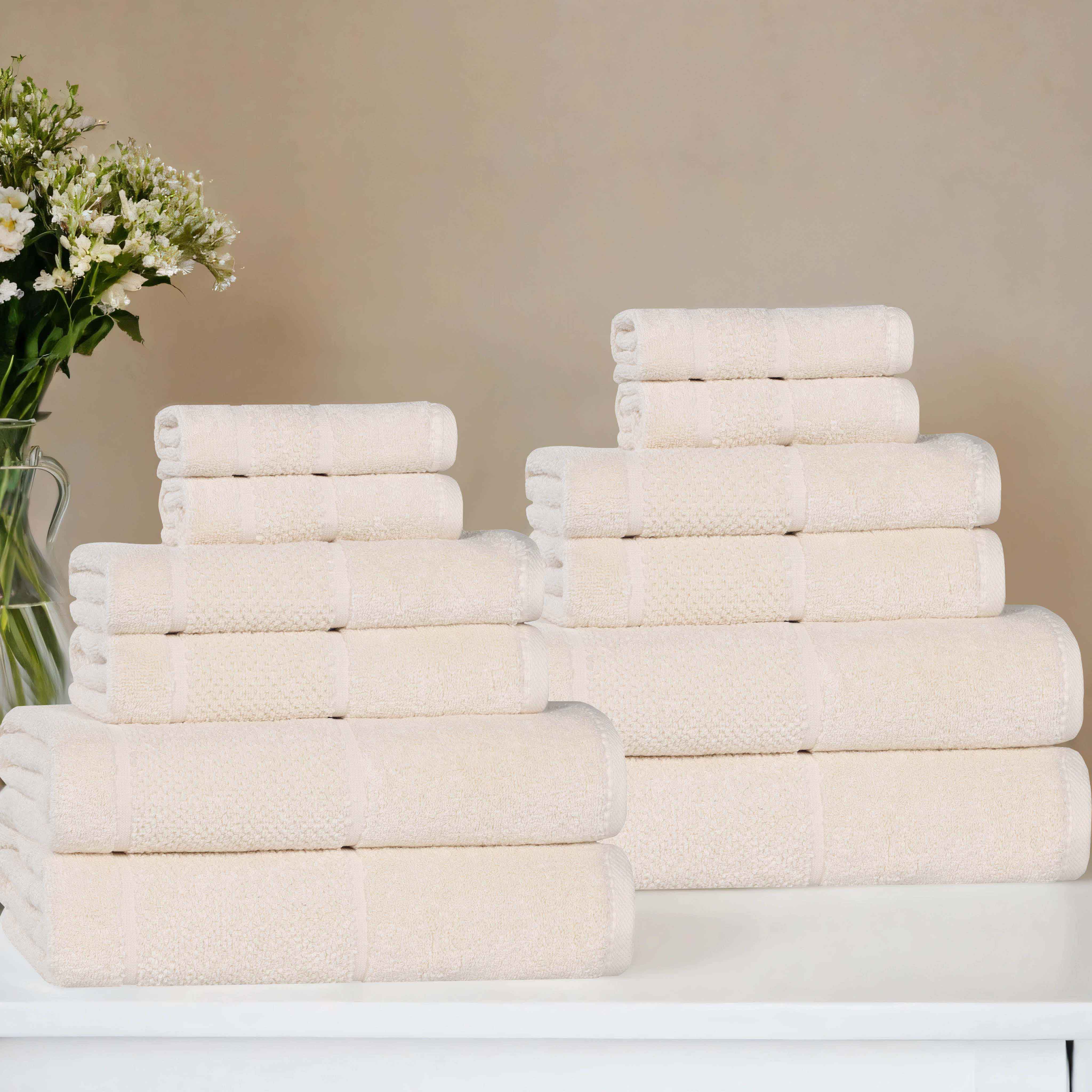 Premium 12-Piece Cotton Towel Set with Smart Twist Design - Soft, Absorbent & Durable Bath Towels for Spa, Gym, and Luxury Home Use