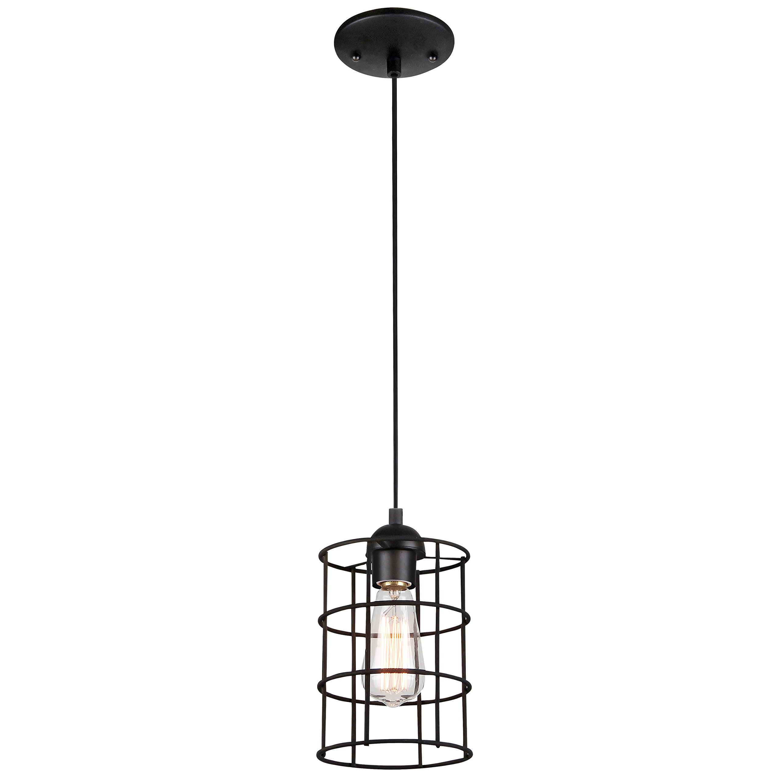 Westinghouse 6100600 Adjustable Industrial Cage Pendant Light - Bronze Finish Mini Ceiling Fixture for Kitchen Island, Dining Room & Bedroom Lighting