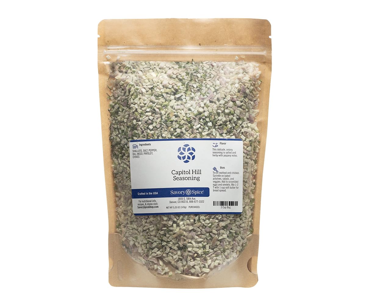Savory Spice Capitol Hill Seasoning Blend - Onion, Salt & Pepper Seasoning for Chicken, Fish, Eggs & Vegetables | Shallot, Dill, Parsley & Chives Herb Mix (7.2 oz / 3 Cup Bag) - Perfect for Grilling, Roasting & Everyday Cooking