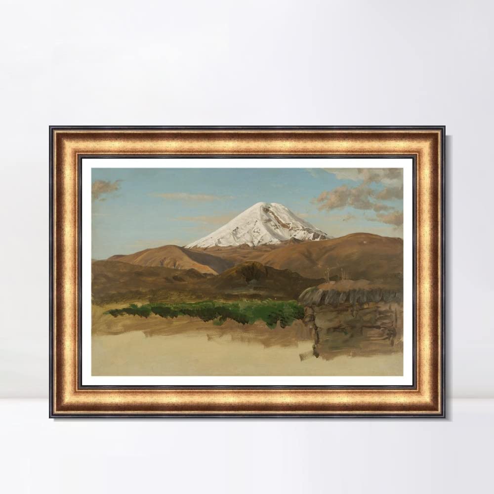 Frederic Edwin Church Mount Chimborazo Ecuador Giclee Print - 18x24 Inch Framed Canvas Wall Art with European Retro Gold Frame & Linen Liner - Perfect for Living Room, Bedroom, Home Office & Gallery Decor