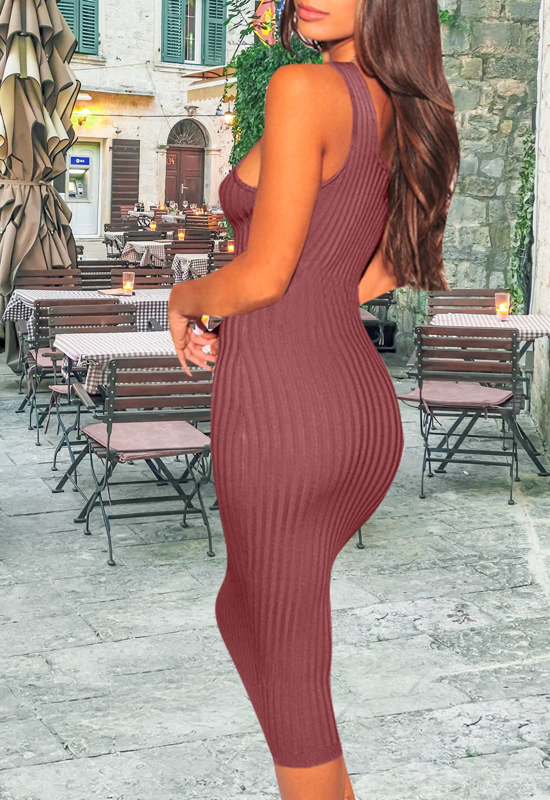 Sexy Bodycon Tank Dress for Women - Sleeveless Ribbed Knit Midi Dress for Night Out, Club Party & Date Night | Slim Fit Stretchy Comfortable Summer Dress