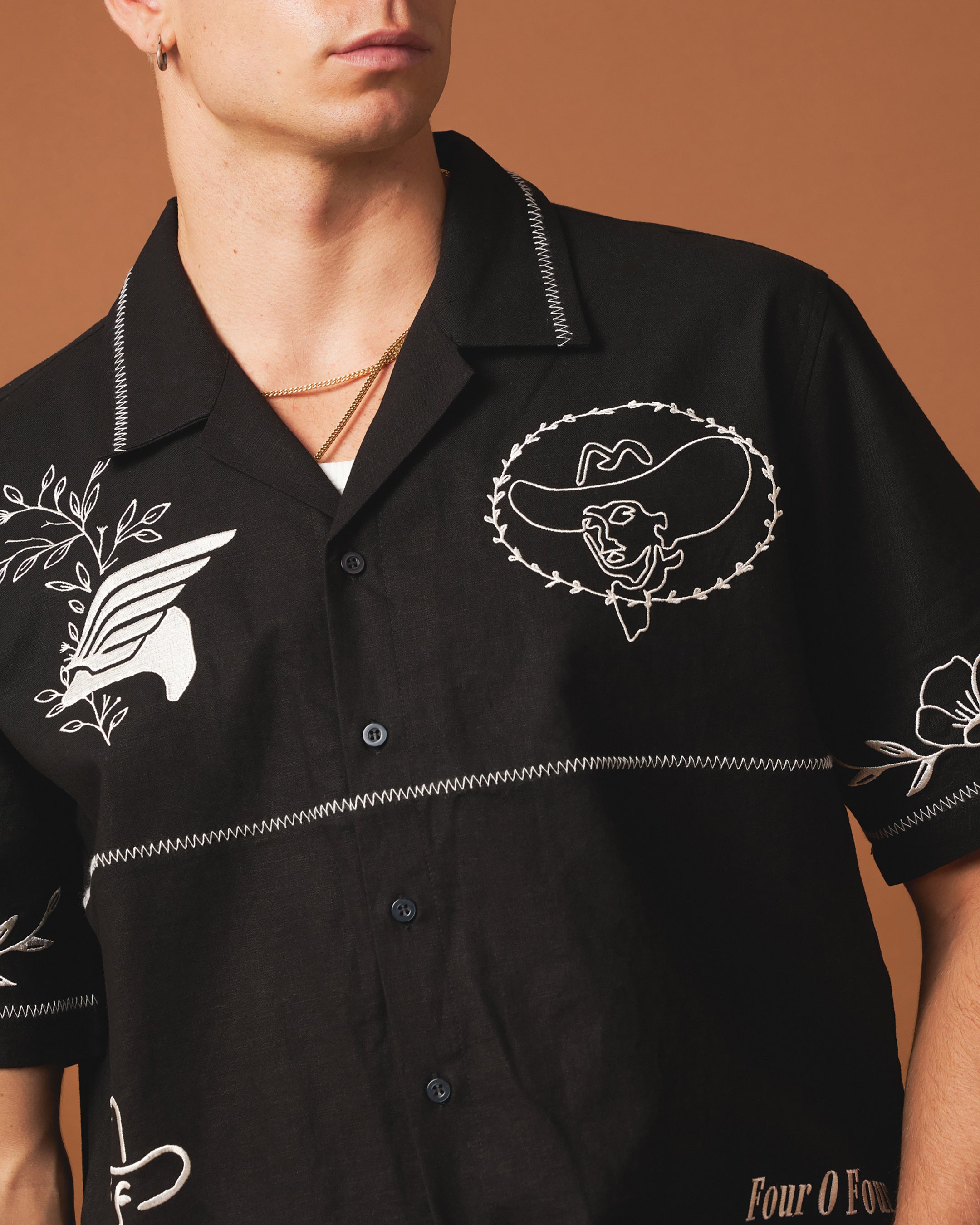 404 Frontier Embroidered Button-Up Shirt for Men - Stylish Black Western Shirt with Embroidered Details - Perfect for Cowboy Rides, Country Music Festivals & Casual Outings