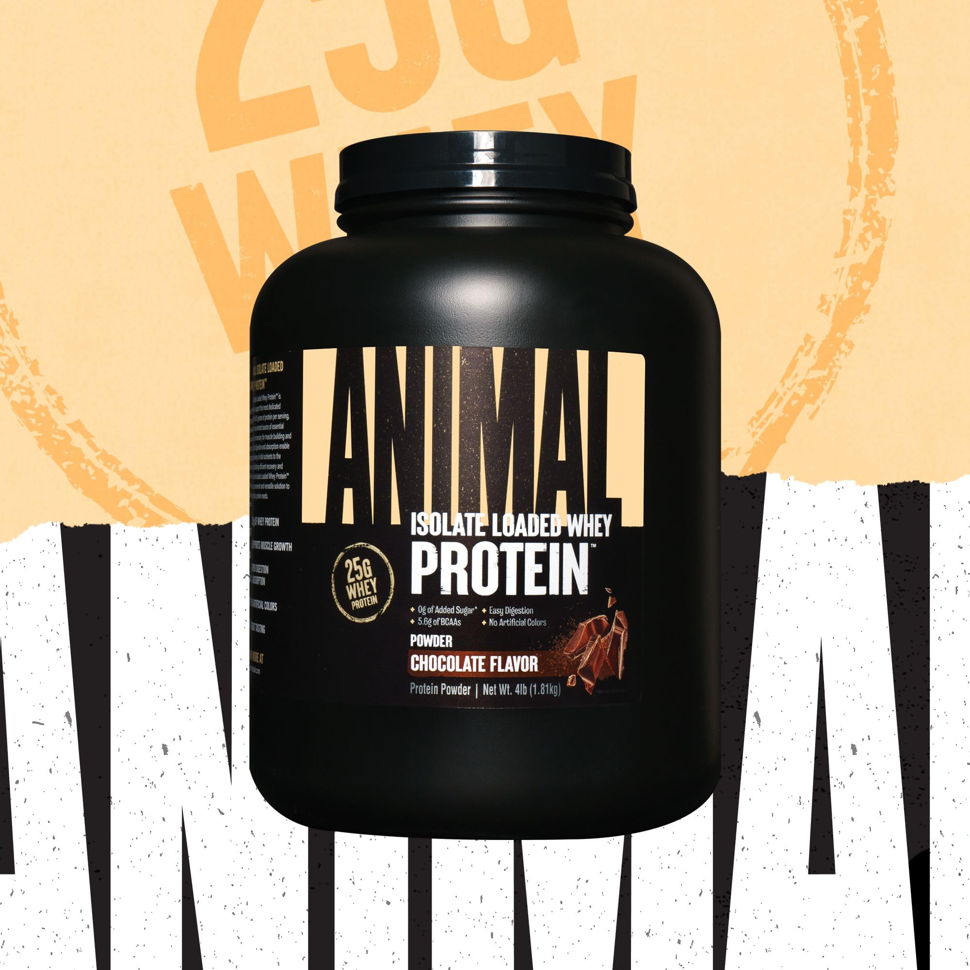 Animal Whey Isolate Protein Powder - 25g Protein for Muscle Building & Recovery, Low Sugar with Digestive Enzymes - Chocolate Flavor 4 lbs - Perfect for Pre & Post Workout for Men & Women - Great Taste for Smoothies & Shakes