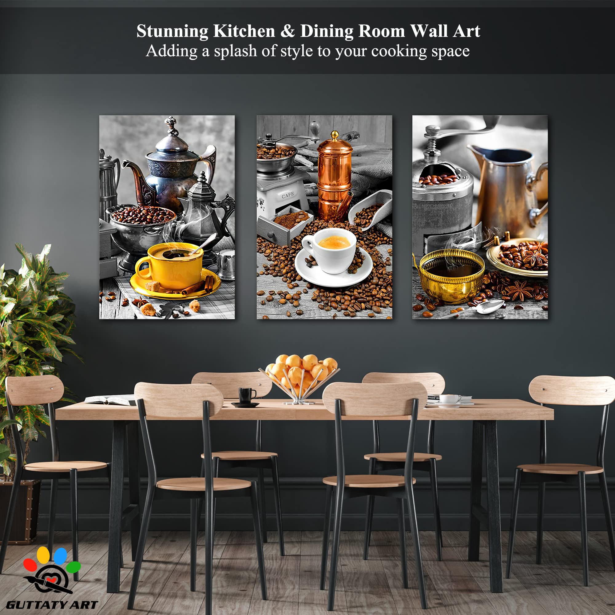 GUTTATY Modern Coffee Canvas Wall Art Set - 3 Piece 24