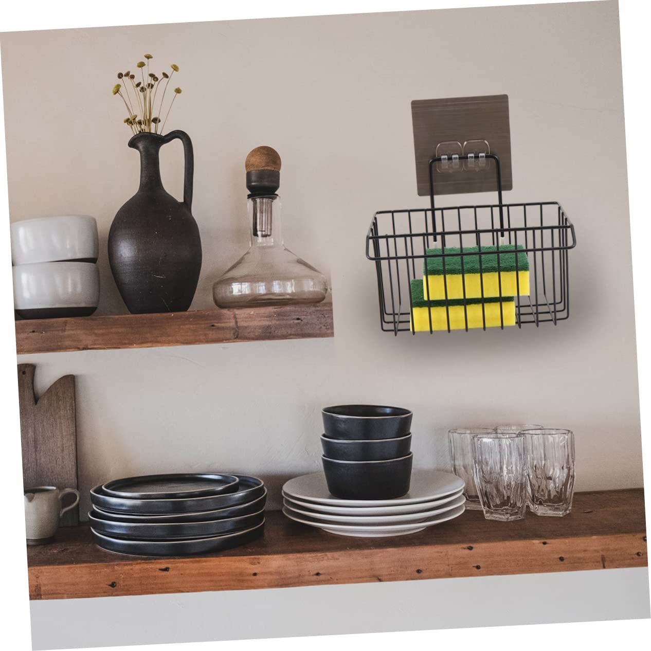 DOITOOL Wall-Mounted Sponge Holder - Kitchen Sponge Rack & Drain Basket for Sink - Organize Sponges, Brushes, and Cleaning Tools - Perfect for Kitchen, Bathroom, and Laundry Room Storage (Stainless Steel)