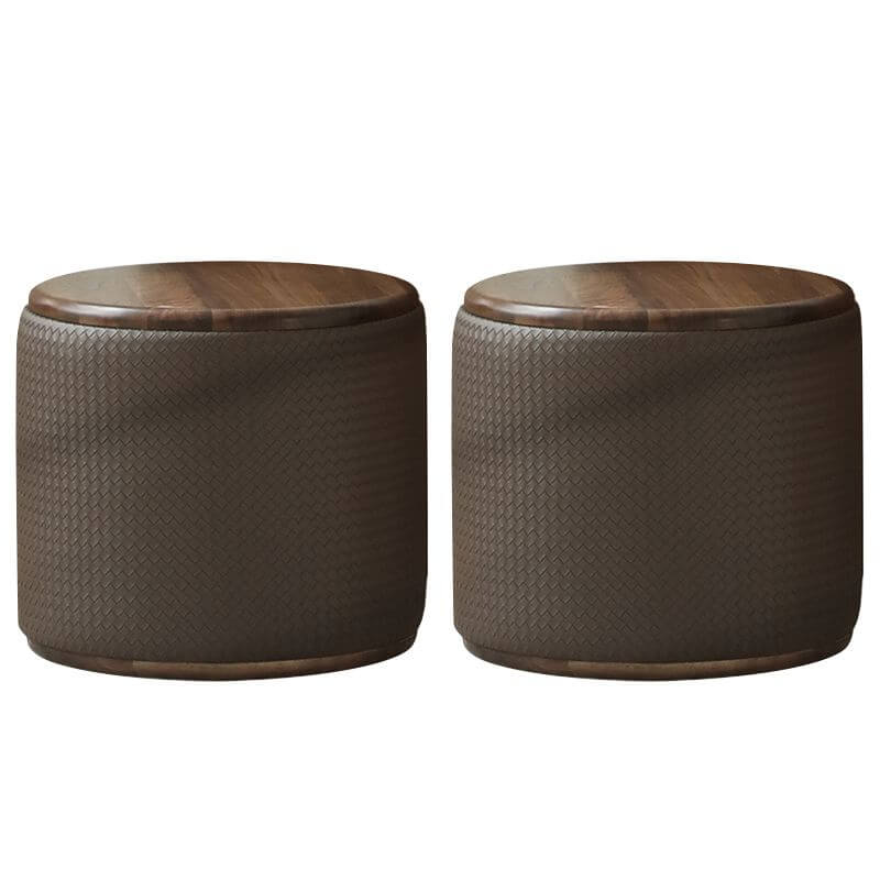 Brown Upholstered Vanity Stool with Solid Wood Frame - Backless Makeup Seat for Bedroom, Dressing Table & Vanity Area