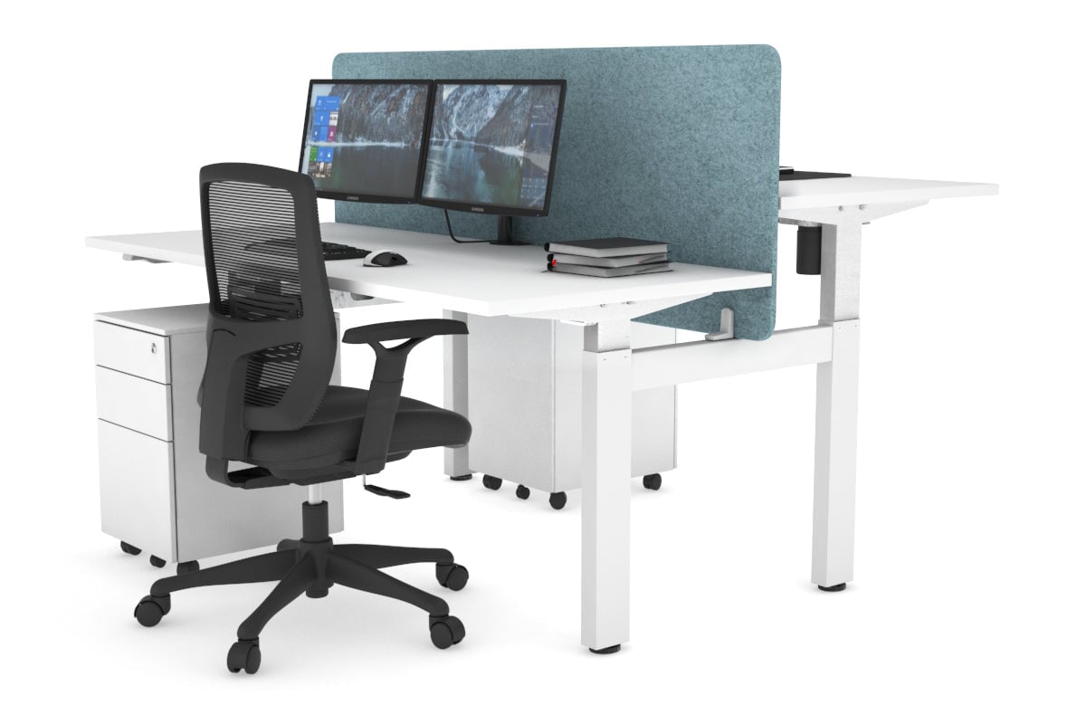 Adjustable 2-Person H Bench Workstation - White Frame (1200L x 700W) - Perfect for Office, Home Office & Co-Working Spaces