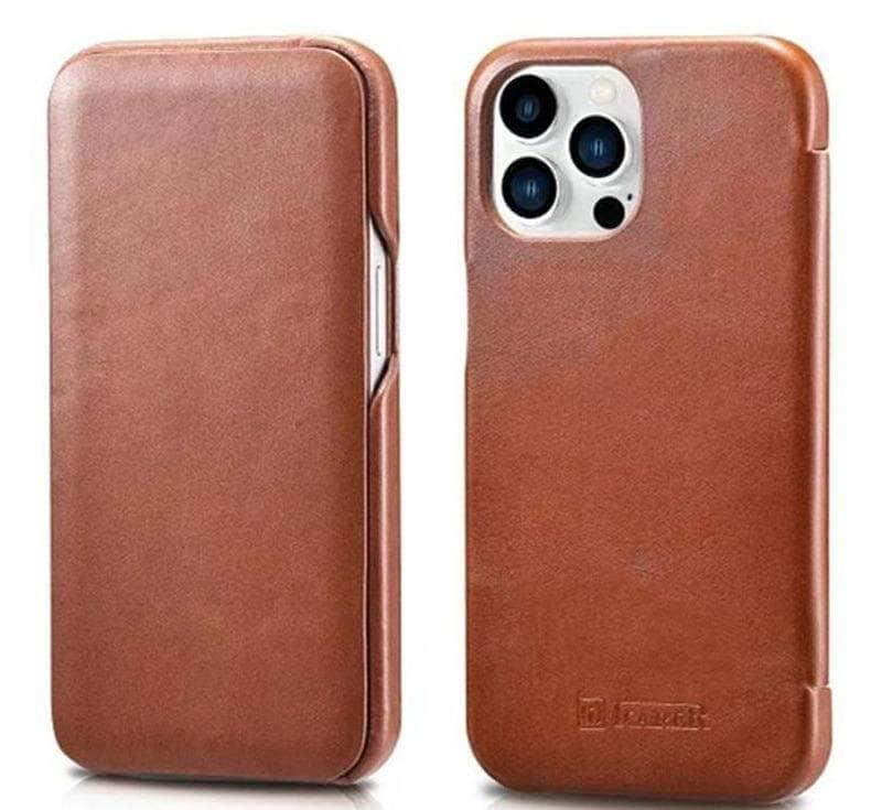 iCarer Premium Genuine Leather Flip Case for iPhone 13 - Slim Protective Wallet Cover with Card Slots | Perfect for Business & Travel Use