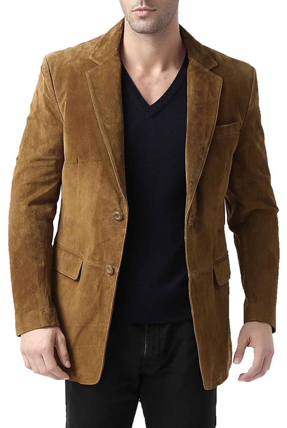 BGSD Men's 2-Button Suede Leather Blazer Jacket - Slim Fit Sport Coat for Business Casual & Formal Occasions (Available in Big & Tall, Regular & Short Sizes) - Perfect for Office Wear, Weddings & Special Events