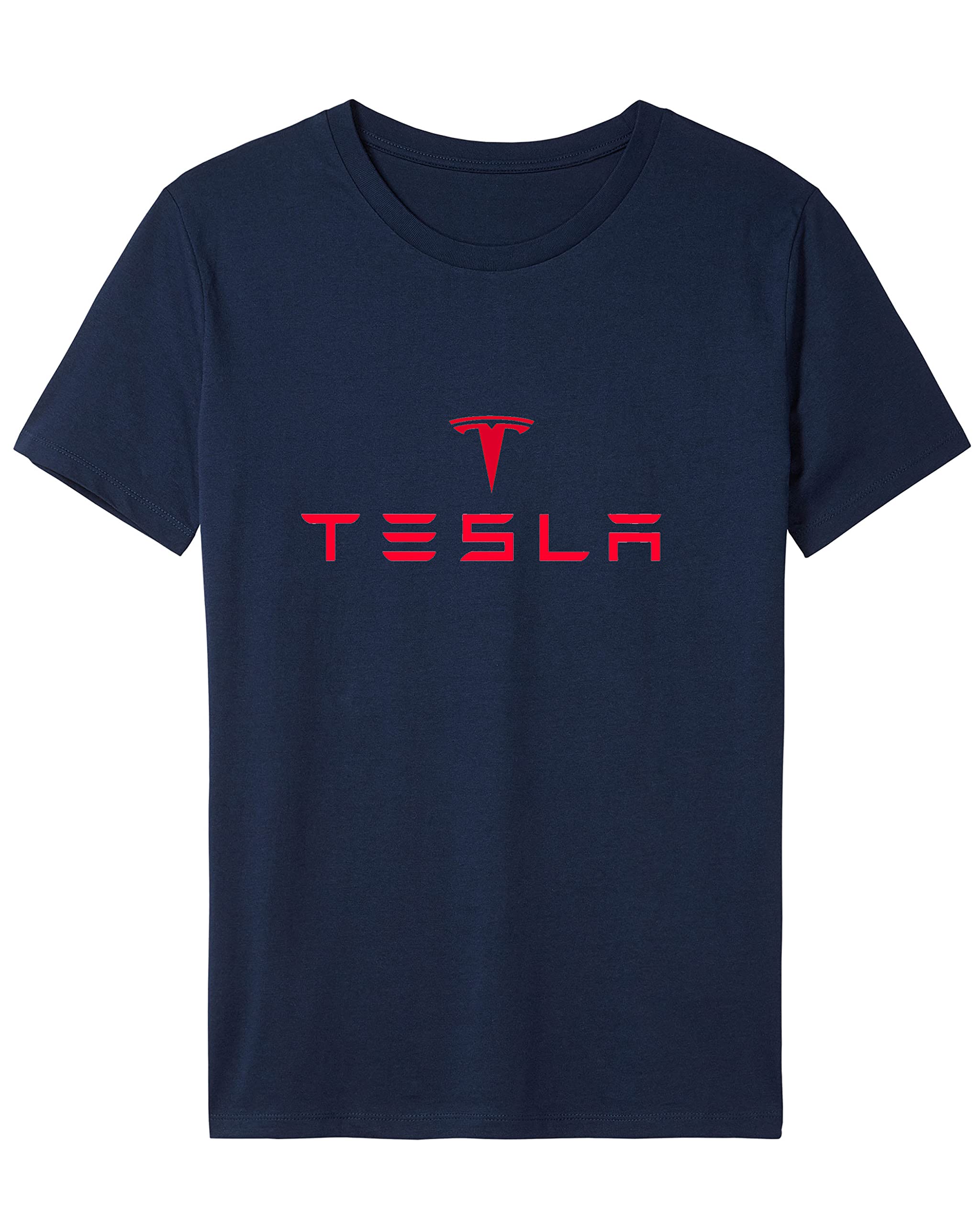 Tesla Red Logo T-Shirt for Men - Cotton Short Sleeve (XXL, Navy) | Casual Wear & Gifts