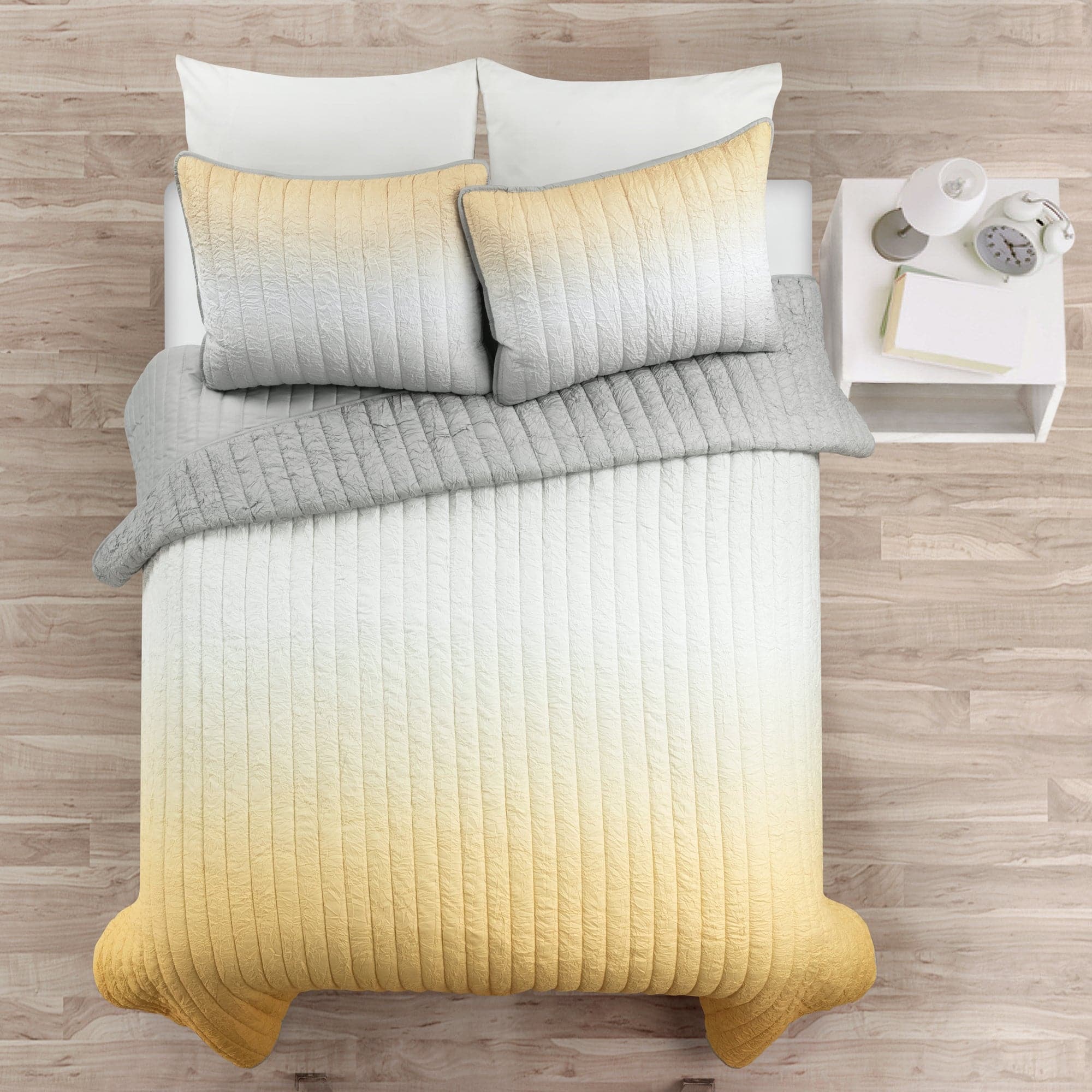 Crinkle Ombre Oversized Quilt 3-Piece Set - Soft Textured Bedding for Master Bedroom, Guest Room & Cozy Home Decor