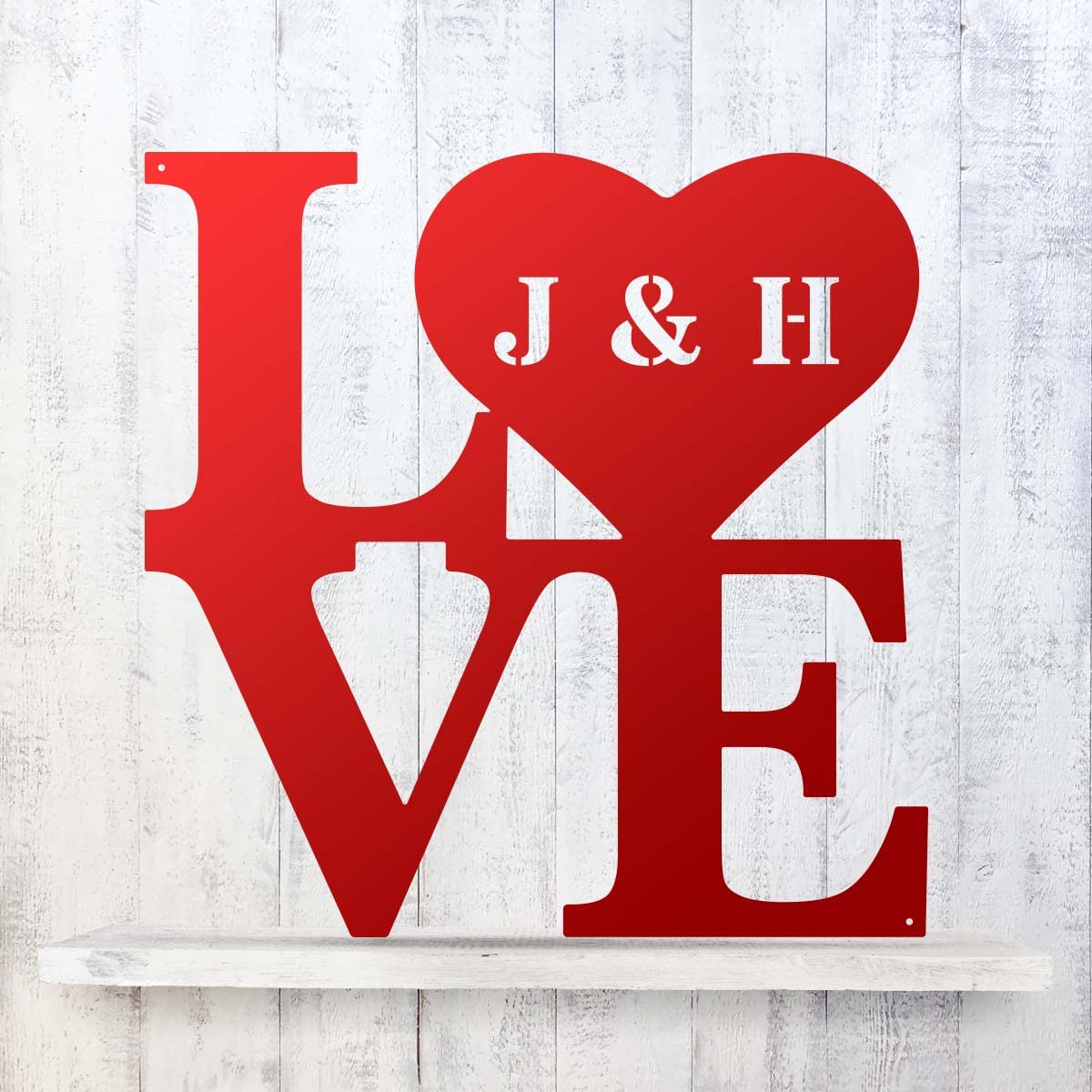 RealSteel Monogram Love Sign - Personalized Valentine's Day Gift for Her - Custom Boho Home Decor - Perfect for Couples, Anniversaries & Weddings (24 Inch, Red) | Romantic Living Room Wall Art for Bedroom, Bridal Shower & Birthday Decorations
