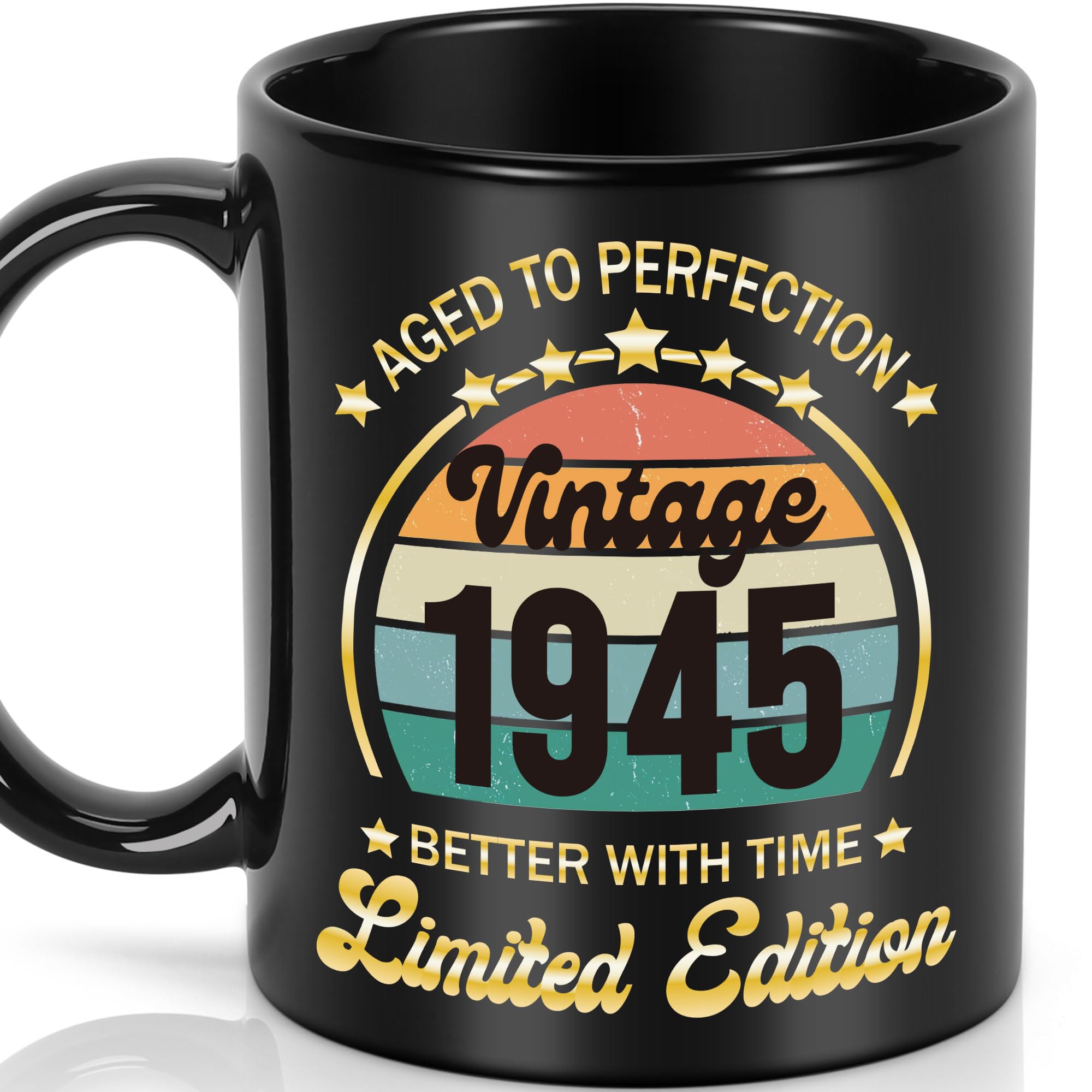 Vintage 1945 Themed 80th Birthday Gifts for Men & Women - Personalized Coffee Mug with 80 Years Old Celebration Design - Perfect 80th Birthday Present, Retirement Gift, and Anniversary Decoration for Parties