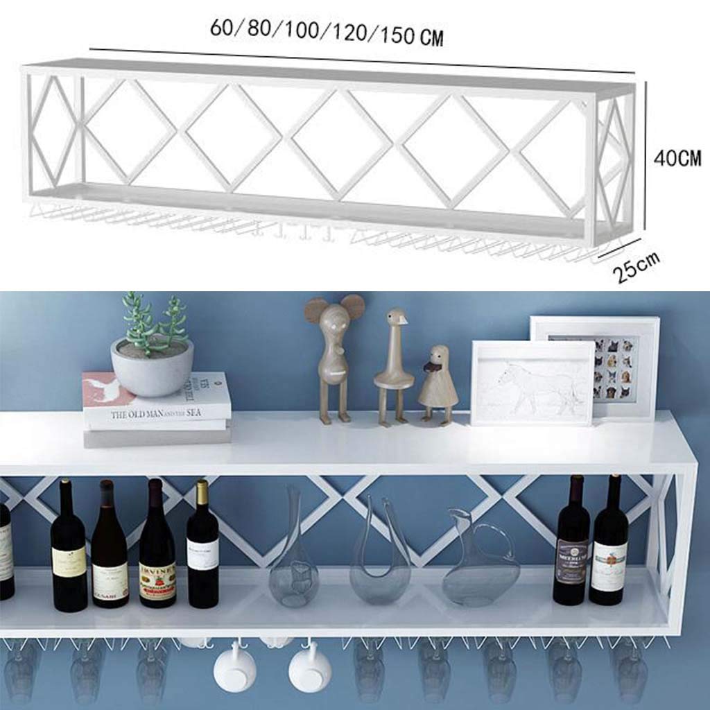 Floating Wall Shelves for Bar - Inverted Wine Glass Rack & Iron Bottle Holder with Partitions | Space-Saving Hanging Goblet Storage for Kitchen, Dining Room or Home Bar Decor