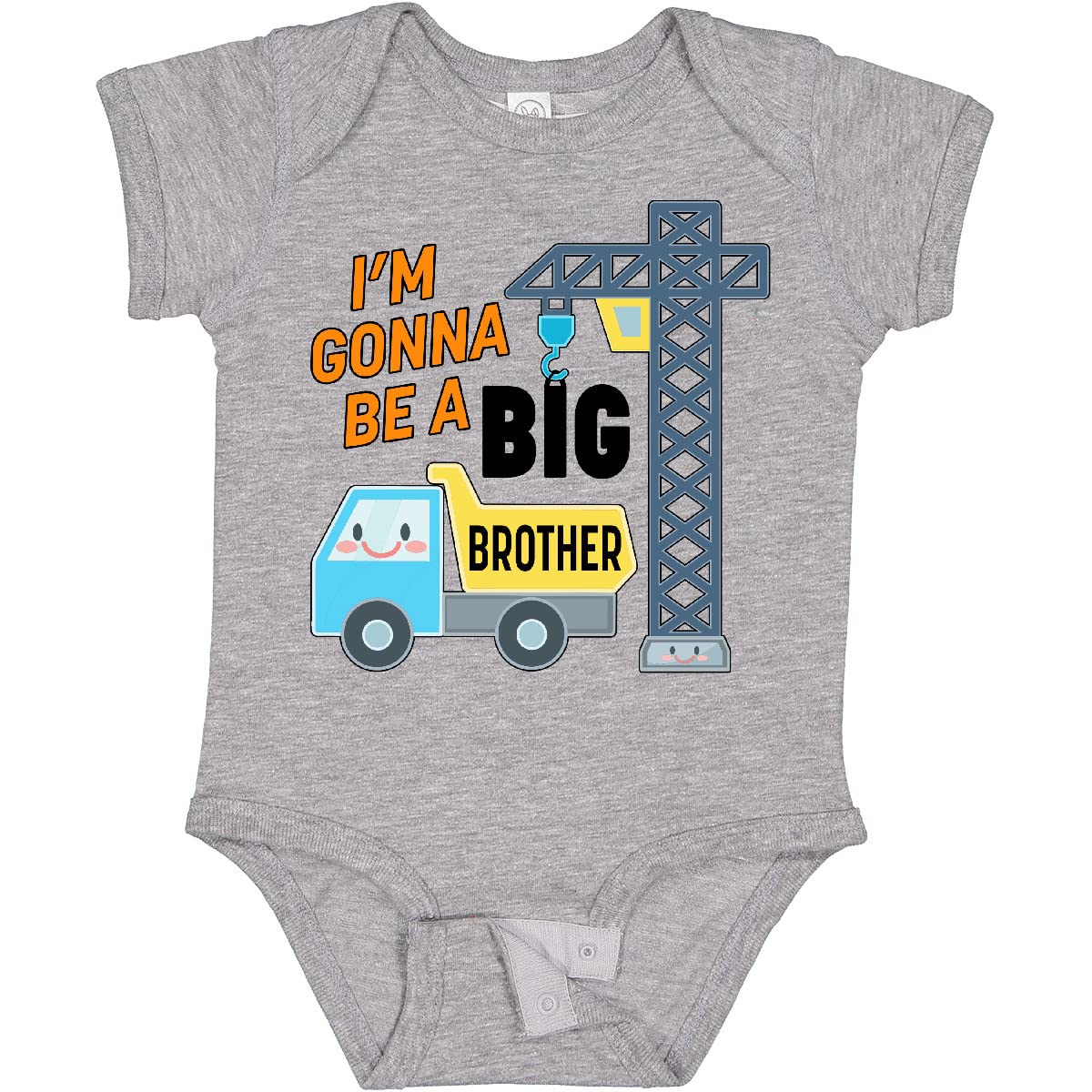 Inktastic 'I'm Gonna Be a Big Brother' Truck & Crane Baby Bodysuit - Cute Newborn Outfit for Sibling Announcement & Baby Shower Gifts
