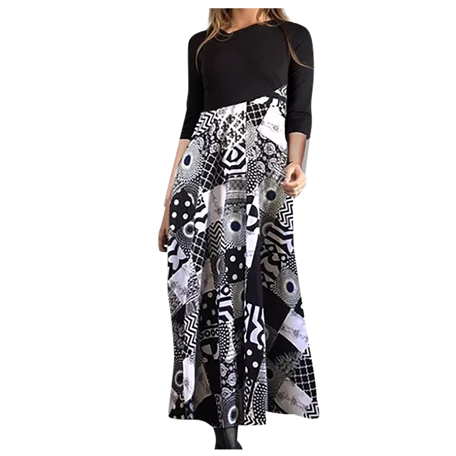 HAOREEKZ Women's Bohemian Printed Dress - Long Sleeve Slim Fit Casual Maxi Dress for Autumn Winter 2022 | Perfect for Holiday Parties, Date Nights & Boho Fashion Lovers