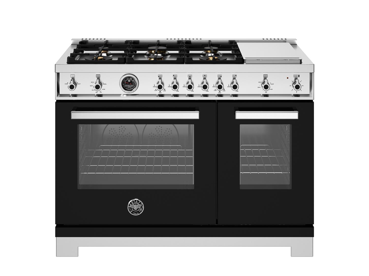 Bertazzoni PRO486BTFGMNET 48 Inch Professional Gas Range with 6 Brass Burners & Griddle - Black Matte Finish for Modern Kitchens | Ideal for Home Chefs & Culinary Enthusiasts