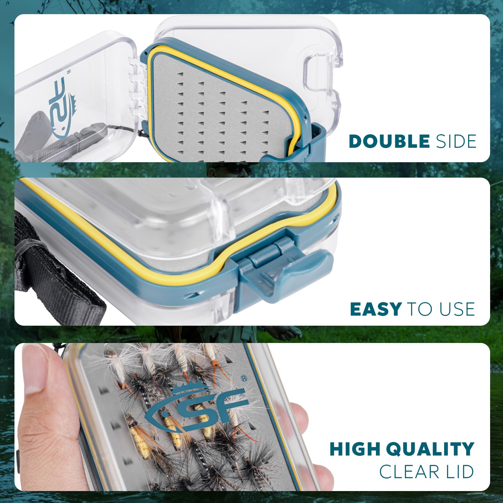 Waterproof Fly Fishing Box with Clear Lid & Foam Insert - Double-Sided Mini Tackle Box for Flies, Hooks & Lures - Portable with Lanyard & Easy Grip for Stream, Lake & Saltwater Fishing