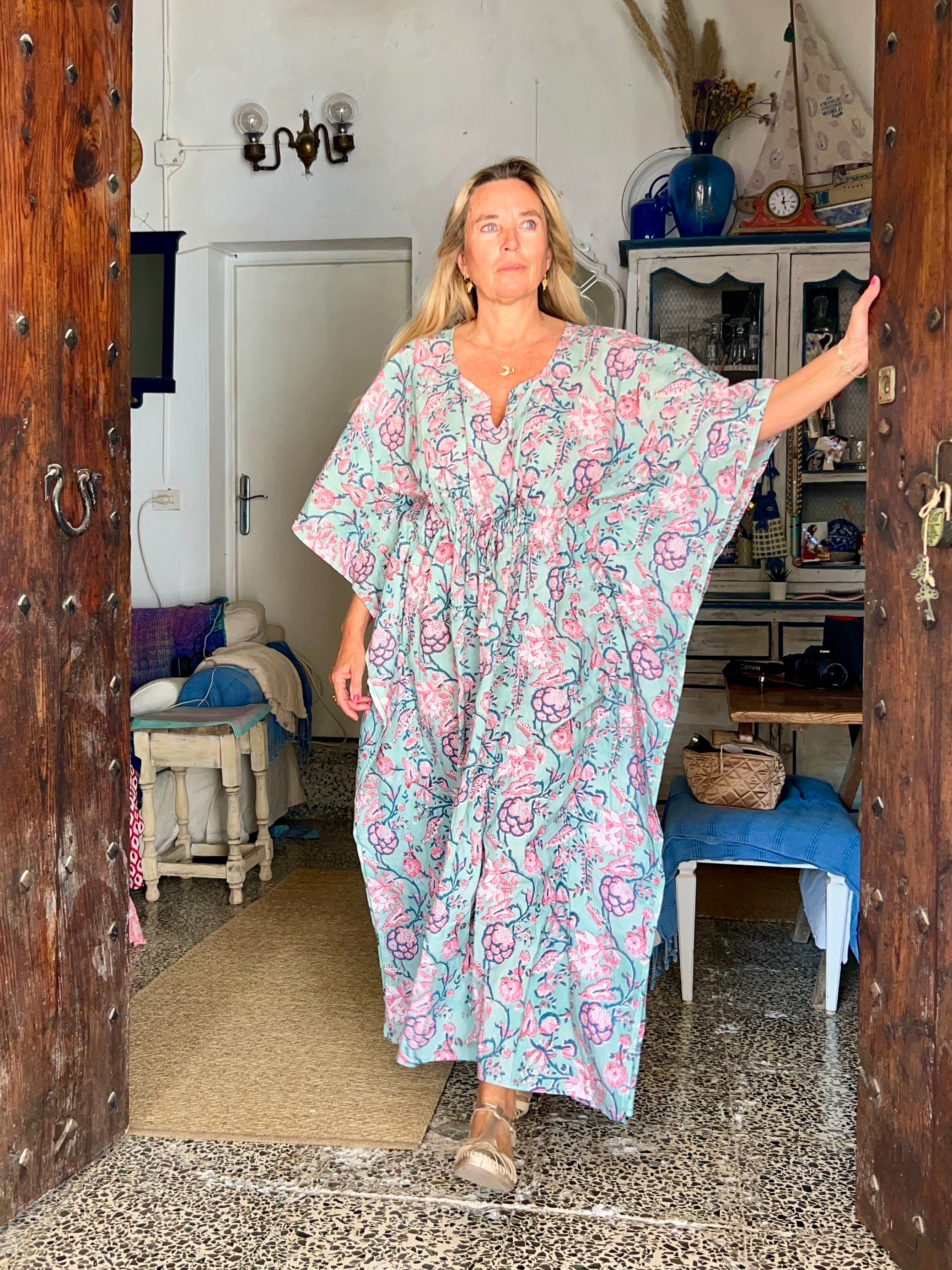 Stylish Kaftan Dress with Block Print Design - Perfect for Beach, Vacation, and Summer Outfits