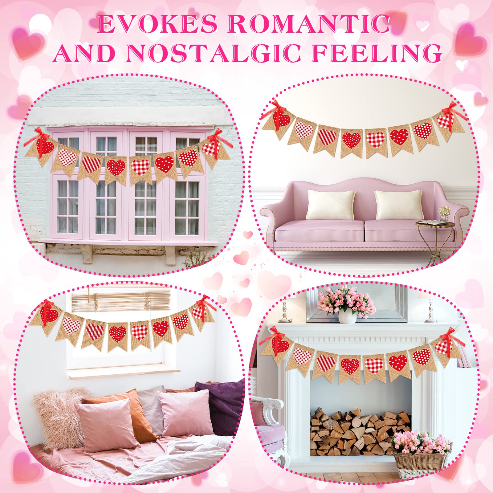 Valentine's Day Burlap Red Heart Banner Garland - Romantic Rustic Decor with Bows for Wedding, Anniversary, Birthday Party | Perfect for Home, Garden & Event Decorations
