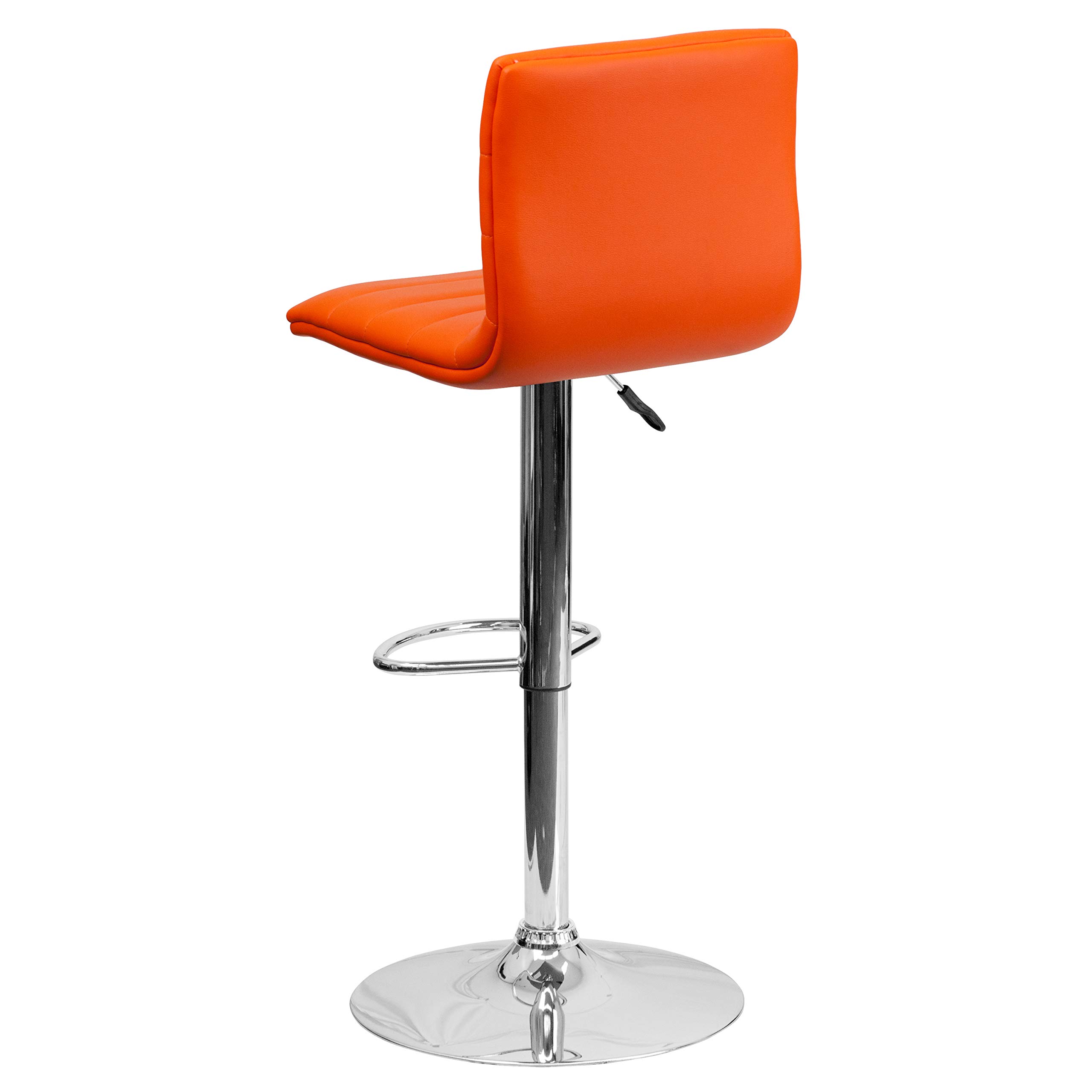 2 Pack Orange Vinyl Adjustable Height Bar Stools with Horizontal Stitch Back - Modern Kitchen Counter Stools for Dining Room, Breakfast Nook & Home Bar Decor