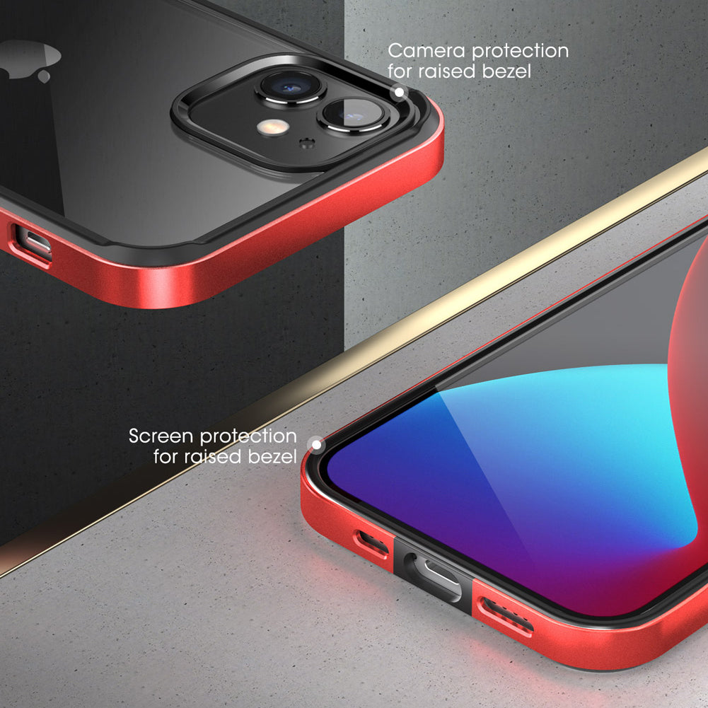 iPhone 12 Case 6.1 Inch | Unicorn Beetle Edge Clear Bumper Protective Cover with Metallic Red Frame | Shockproof & Scratch Resistant for Daily Use, Work & Outdoor Activities