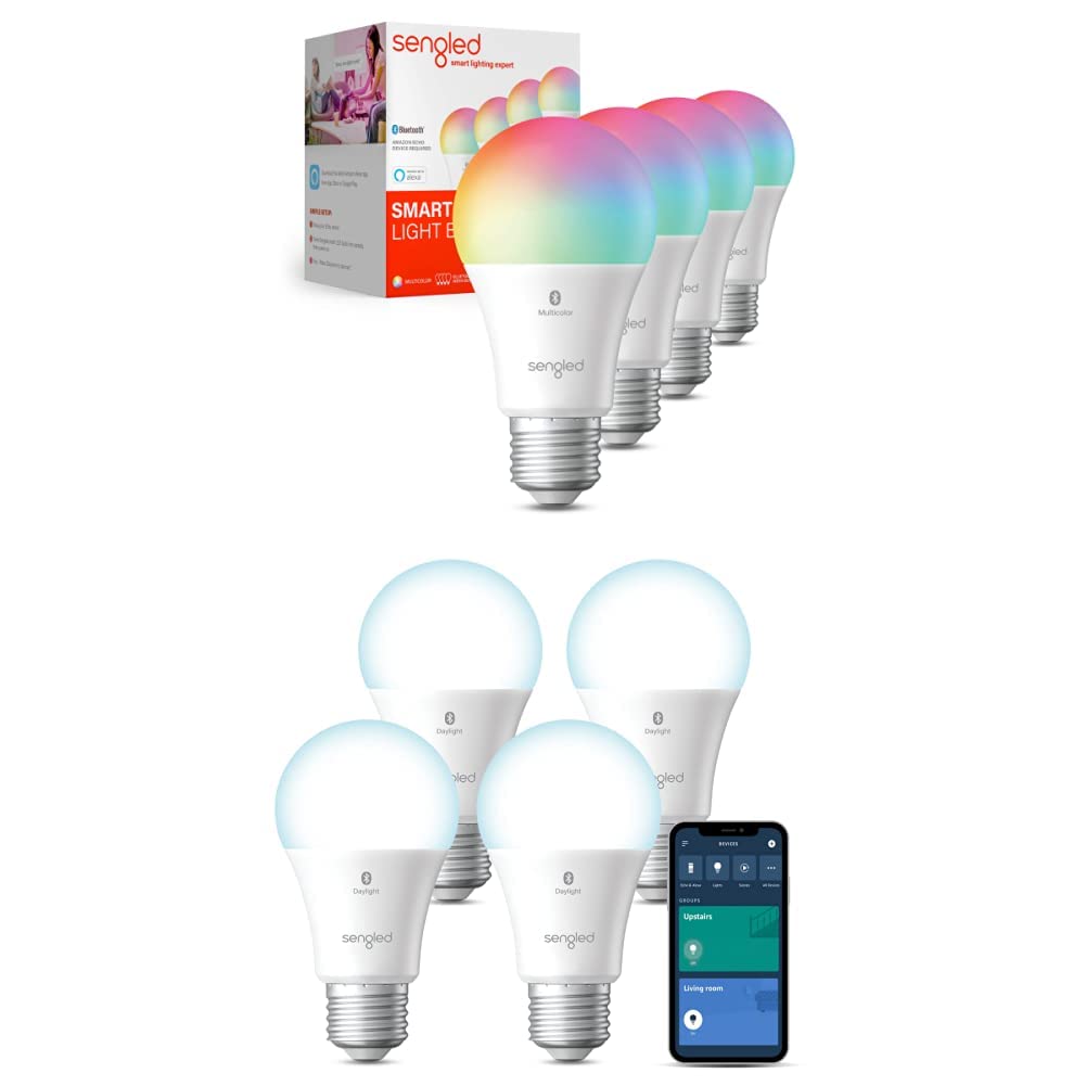 Sengled Alexa Smart Light Bulbs - Multicolor & Daylight 75W (4-Pack Bundle) - Bluetooth Mesh WiFi Enabled - Works with Alexa & Google Home - Perfect for Bedroom, Living Room & Smart Home Automation