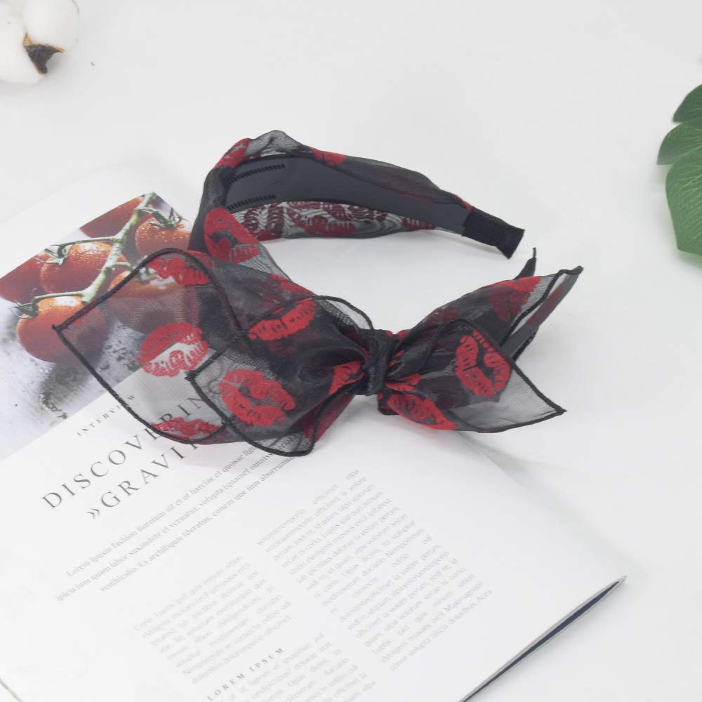 Women's Knotted Bow Headband - Solid Color Gauze Wide Headwrap with Rabbit Ears | Stylish Turban Hairband for Women & Girls (Red) | Perfect for Parties, Weddings, and Everyday Fashion Accessories