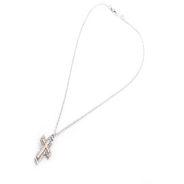 Sterling Silver & Gold Cross Necklace Set for Women - Elegant Religious Jewelry Gift for Baptism, First Communion & Everyday Wear