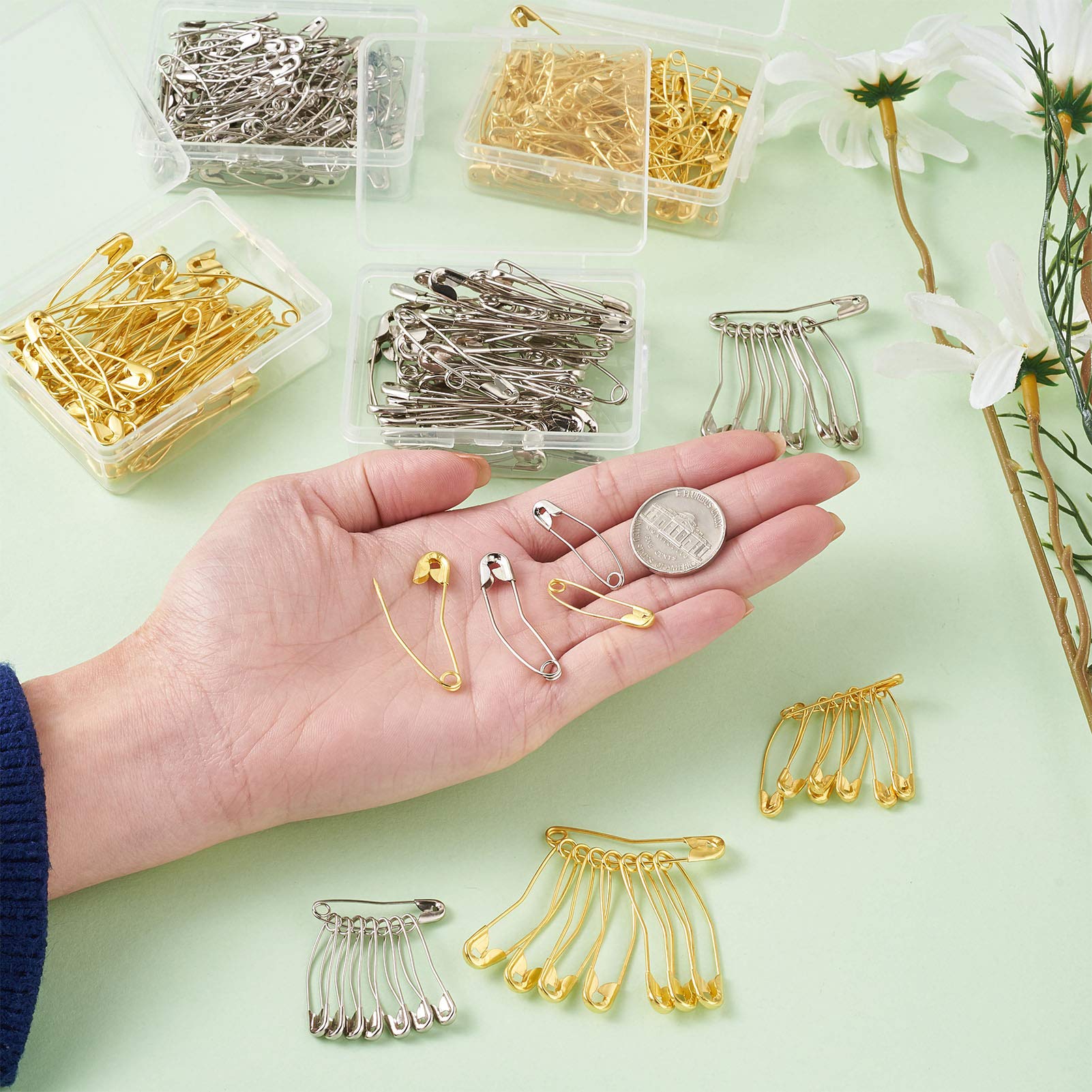 320pcs Iron Curved Safety Pins - 2 Sizes Large Quilting Basting Pins with Plastic Storage Box (Gold & Silver) for Sewing, Knitting, Jewelry Making | Perfect for DIY Crafts, Home Office & Clothing Repair