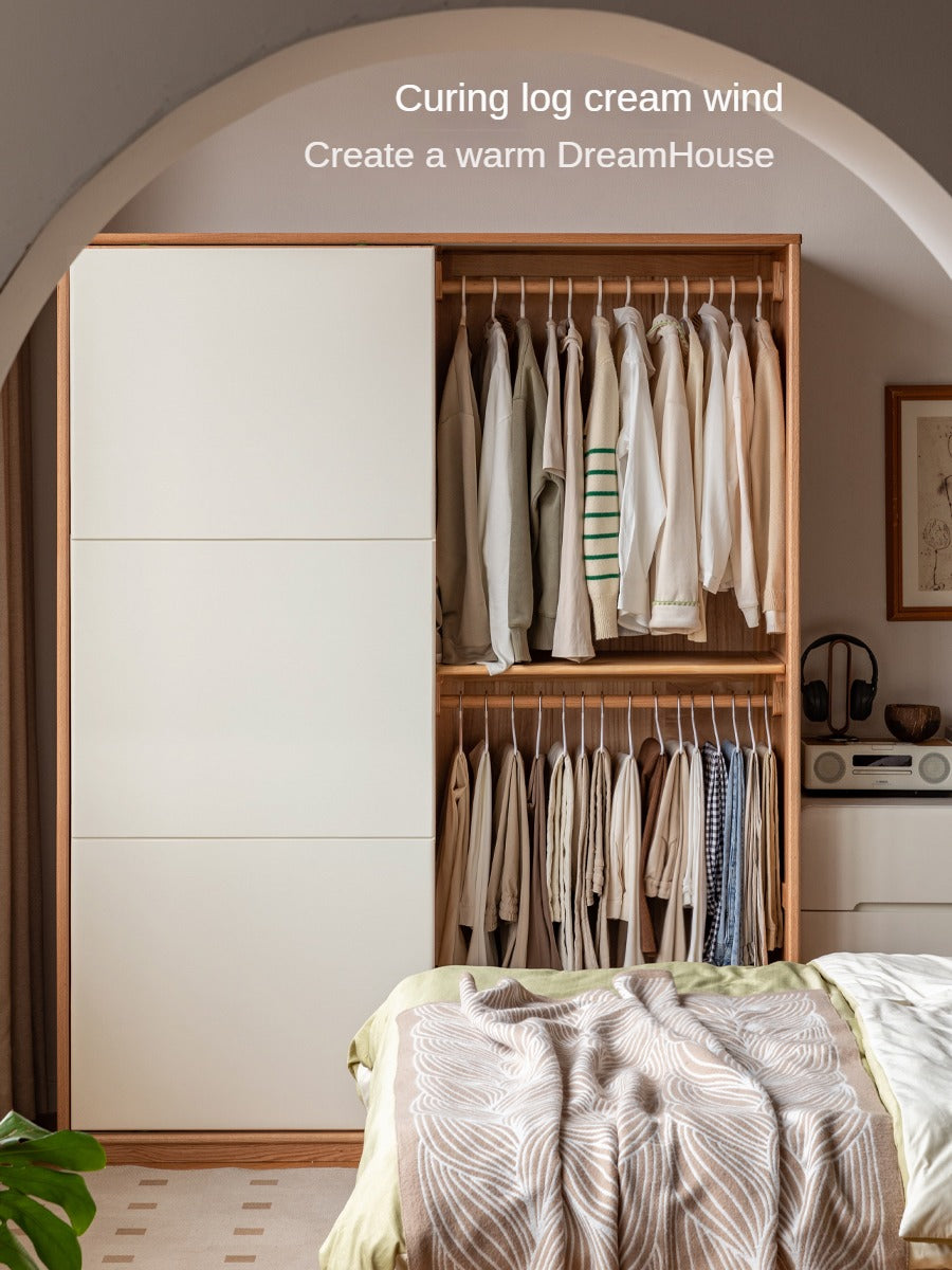 Solid Oak Wood Sliding Door Wardrobe Closet - Modern Storage Solution for Bedroom, Living Room & Office Organization
