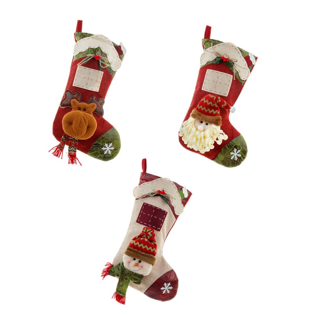 FOMIYES 3-Piece Christmas Stocking Ornaments Set - Flannel Holiday Stockings for Candy & Biscuits, Large Santa Socks for Fireplace Decor, Gift Exchange & Festive Home Decoration