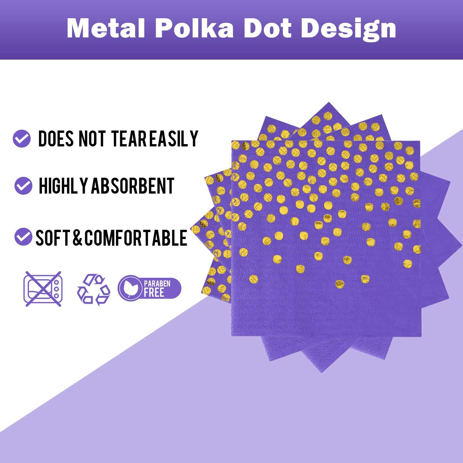 Purple and Gold Paper Plates - 100 Pack (50 x 7