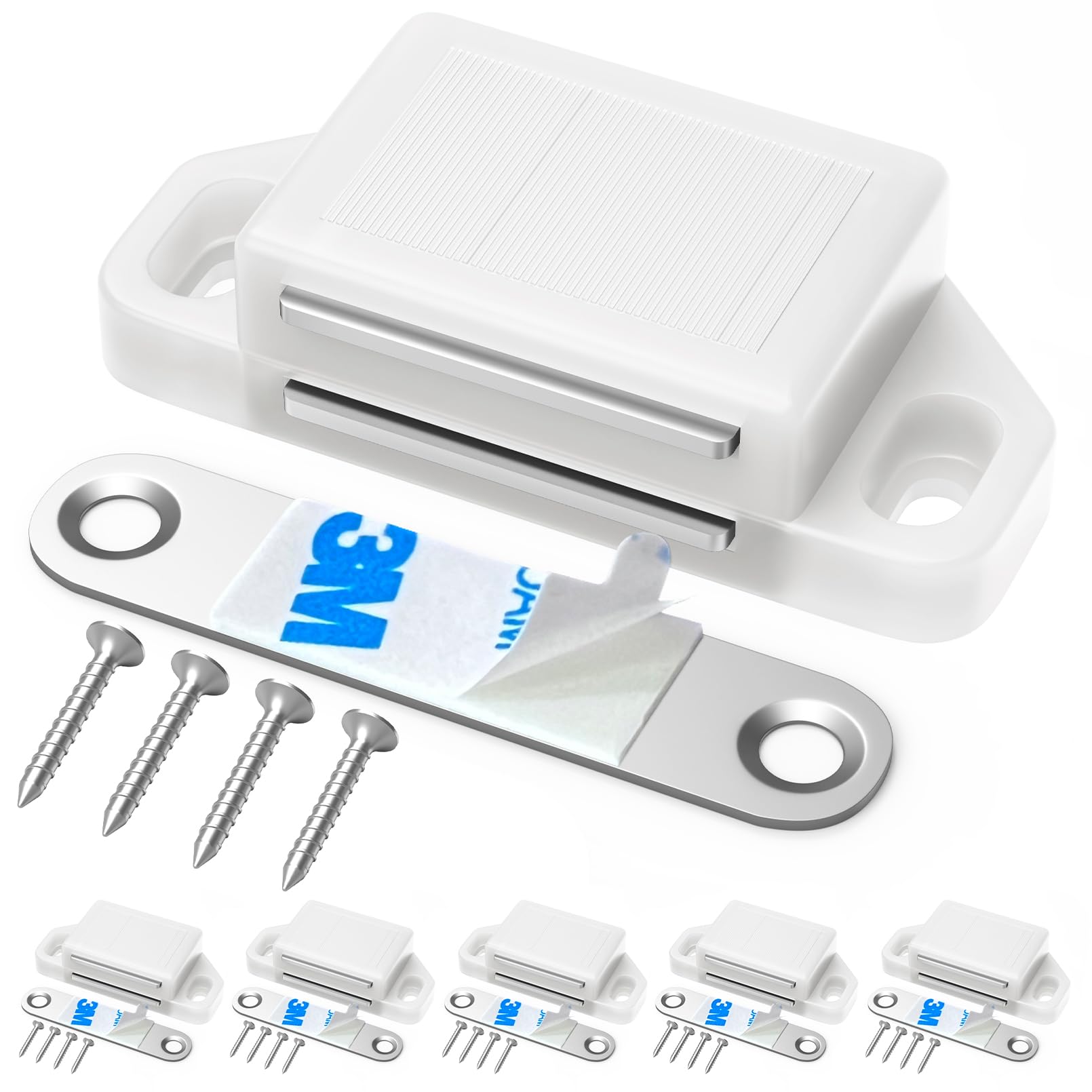 6 Pack White Magnetic Cabinet Catches - Strong Magnetic Door Latches for Kitchen Drawers, Cabinets & Closets | Secure Closure Solution for Home Organization & Child Safety