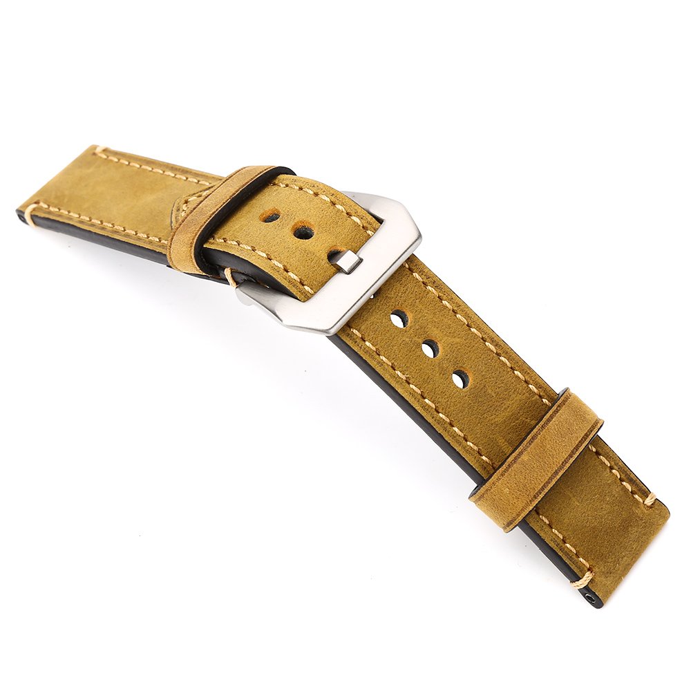 Genuine Leather 24mm Watch Band - Vintage Brown Leather Watch Strap with Lug Tool - Compatible with Rolex, Seiko, Fossil Watches - Perfect for Business, Casual & Formal Occasions