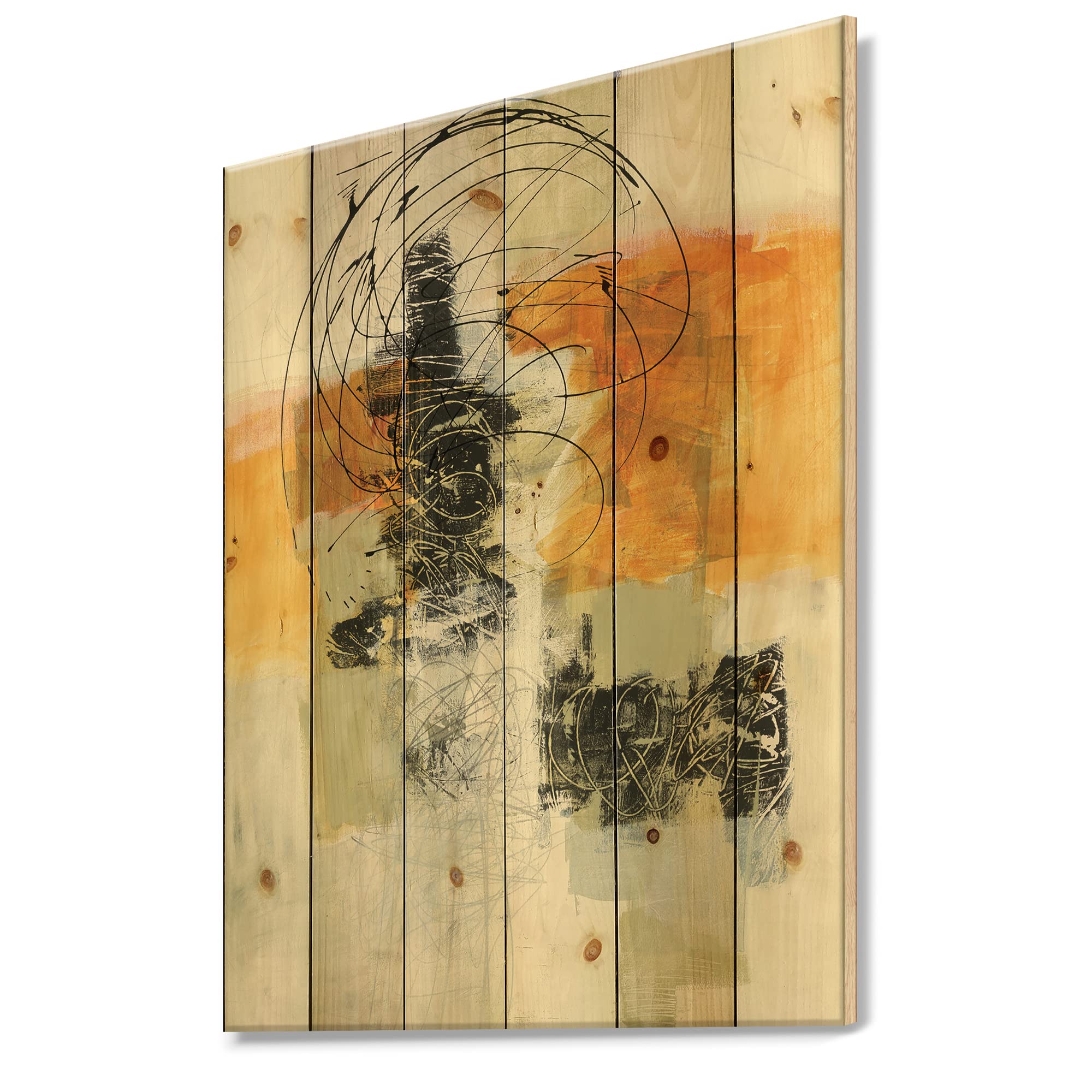 Modern Abstract Wood Wall Art - Glamorous Yellow & Black Contemporary Wood Wall Decor, Large Pine Wood Wall Panels for Living Room, Bedroom & Office Decor