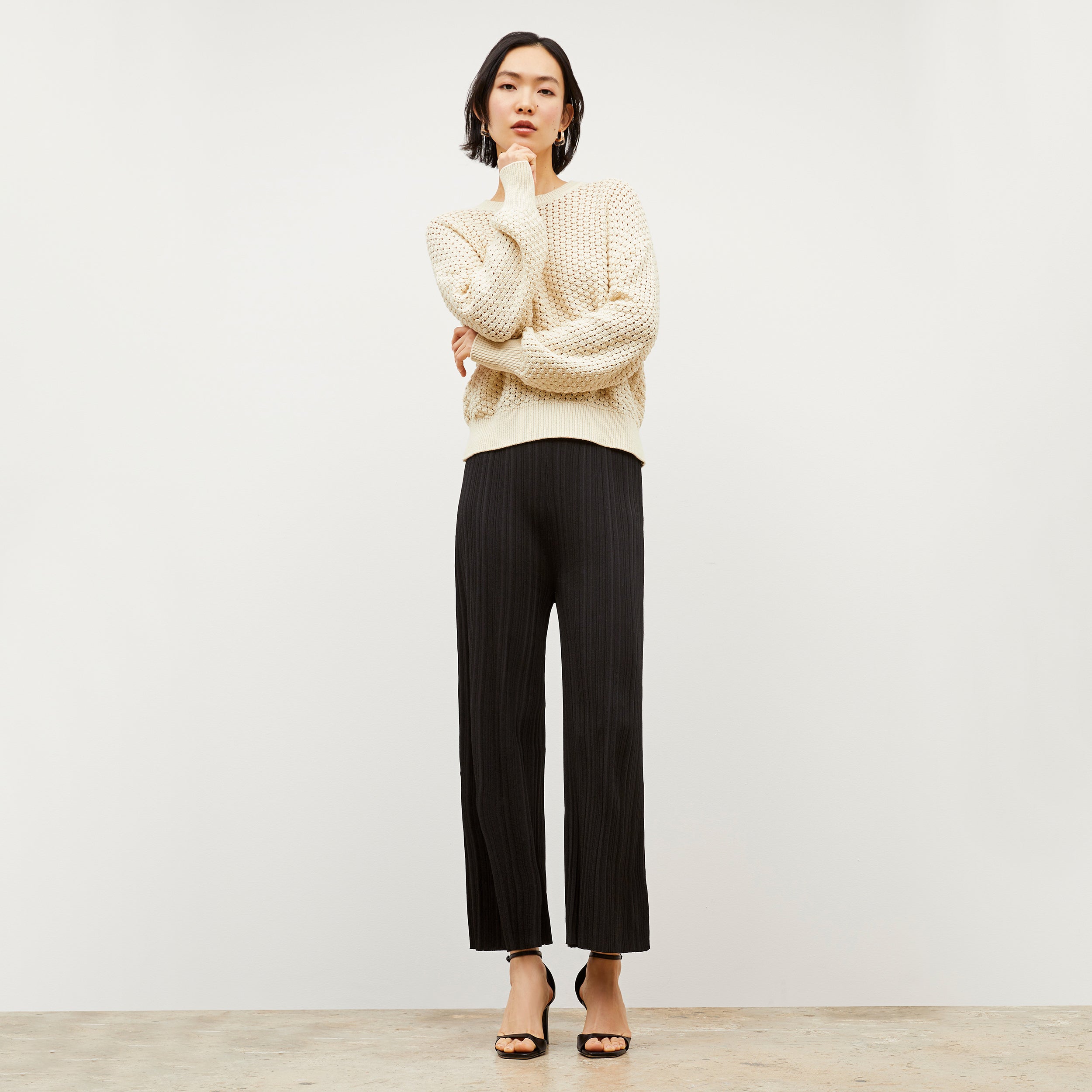 Marijane Pant Textured Knit Women's High Waisted Pants - Black | Comfortable Stretchy Lounge Pants for Yoga, Travel & Casual Wear
