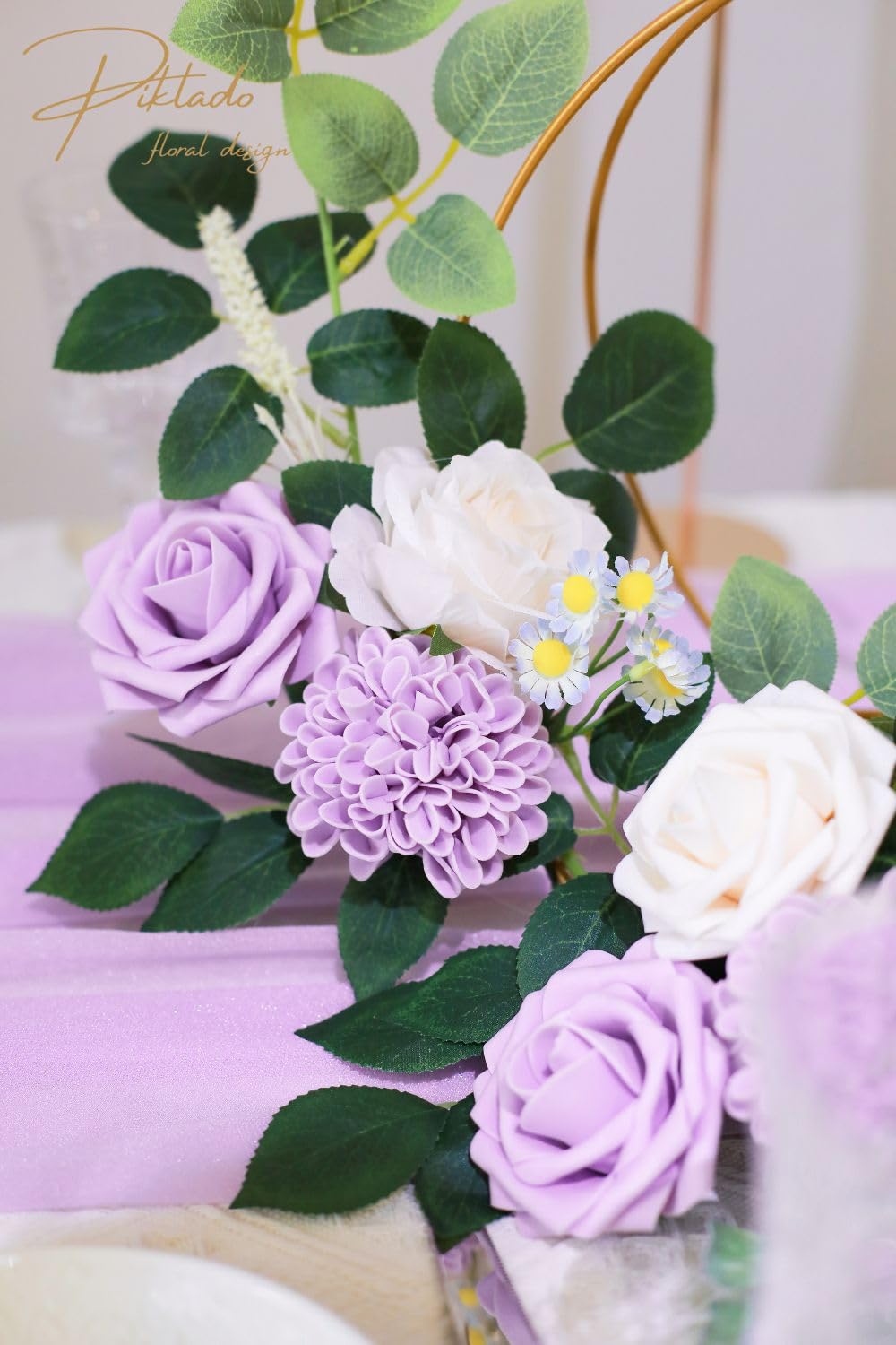 Artificial Rose Flowers - Dusty Rose Gradient Fake Roses with Stems for DIY Wedding Bouquets, Centerpieces, Home Decor, Table Arrangements - Perfect for Wedding, Party, Home Decoration (White Lavender)