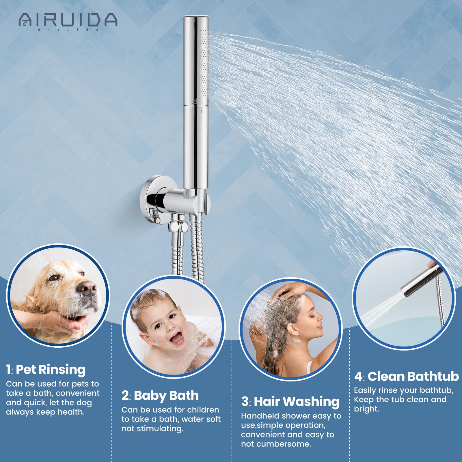 Airuida 10-Inch Chrome Round Shower System Set - Wall Mount 3-Function Rain Shower Faucet with 2-Function Handheld & Tub Spout - Perfect for Bathroom Renovation & Modern Home Upgrade