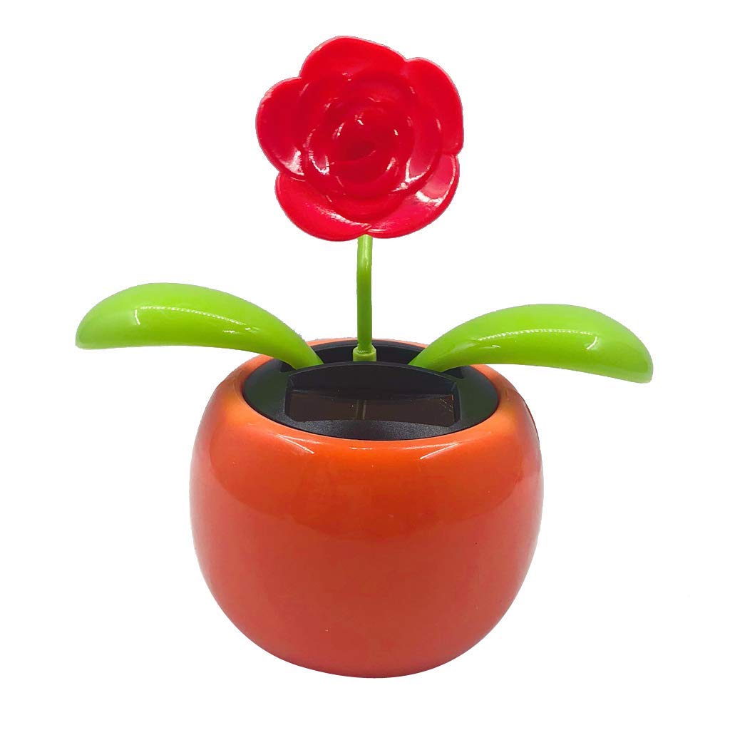 Solar Powered Dancing Flower - Lily, Rose, Sunflower, Petunia - Vibrant Motion Desk & Car Decor for Office, Home, Gift (Rose) | Perfect for Workstations, Dashboard Decor & Relaxation Gifts