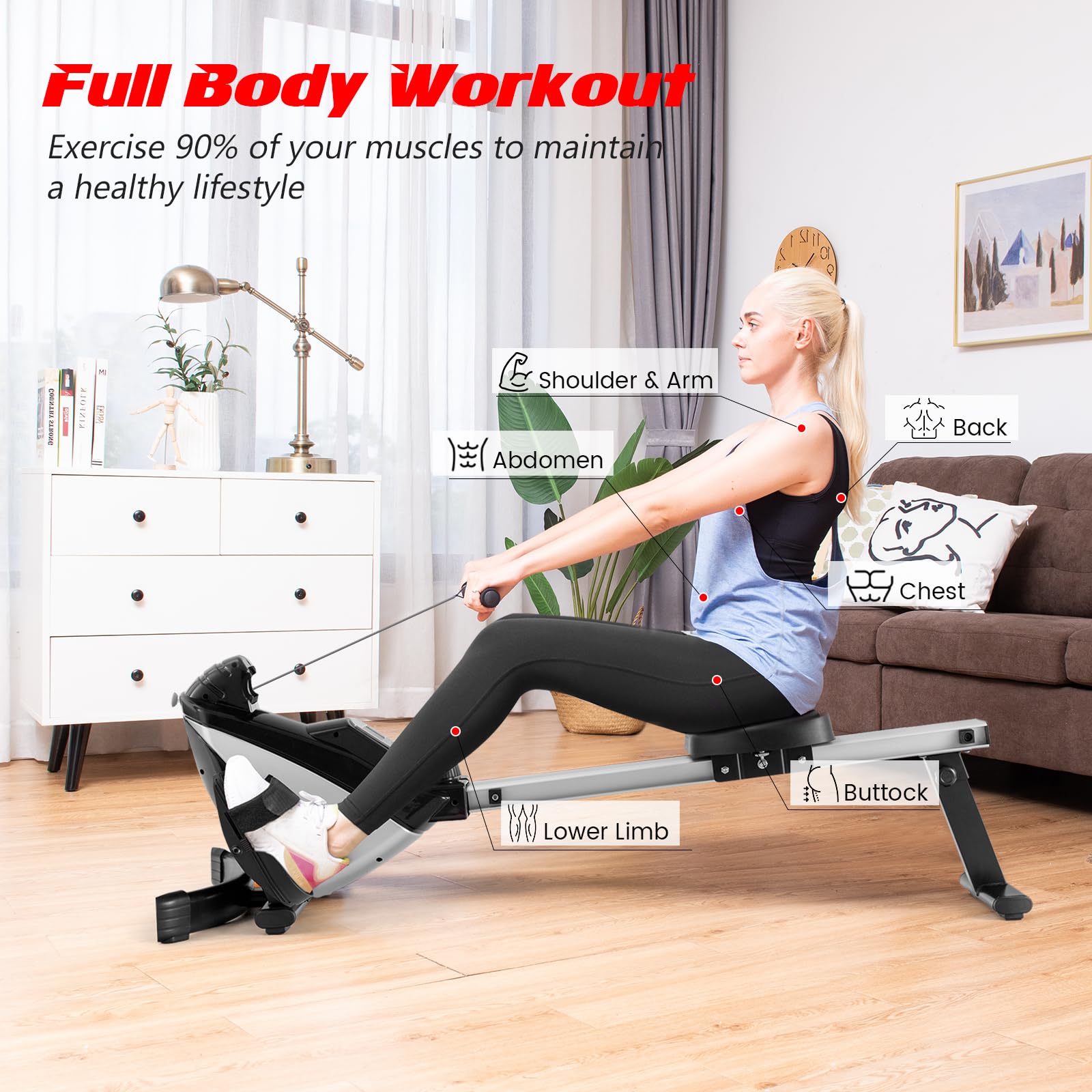 Goplus Magnetic Rowing Machine for Home Use - Adjustable Resistance Folding Rower with LCD Display, Cardio Fitness Equipment for Full Body Workout | Perfect for Small Spaces & Home Gym