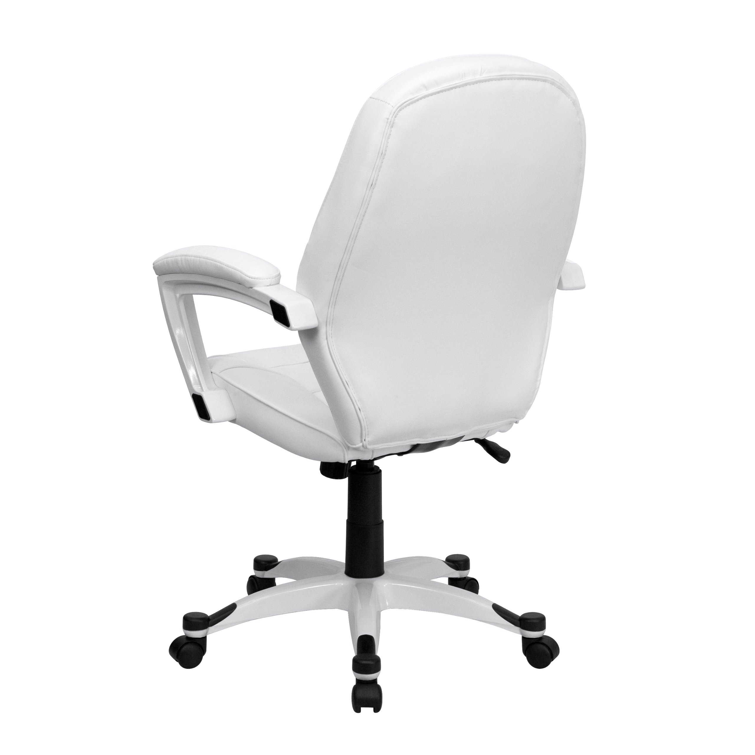 Flash Furniture Quincey Mid-Back White LeatherSoft Executive Office Chair - Ergonomic Swivel Chair with Tapered Back, White Base & Arms for Home Office, Conference Room & Workspace