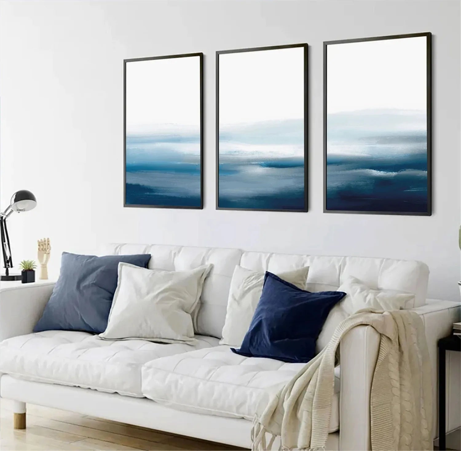 Ocean and Sky Wall Art Set of 3 - Coastal Beach Decor Paintings for Living Room, Bedroom & Office - Modern Seascape Canvas Prints (OS 213)