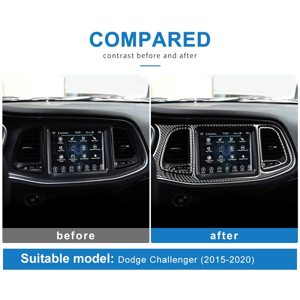 Premium Carbon Fiber Dash Panel Sticker for Dodge Challenger 2015-2020 - 4Pcs Interior Trim Kit - Upgrade Your Car's Center Control Console - Perfect for Car Enthusiasts & Customization Projects