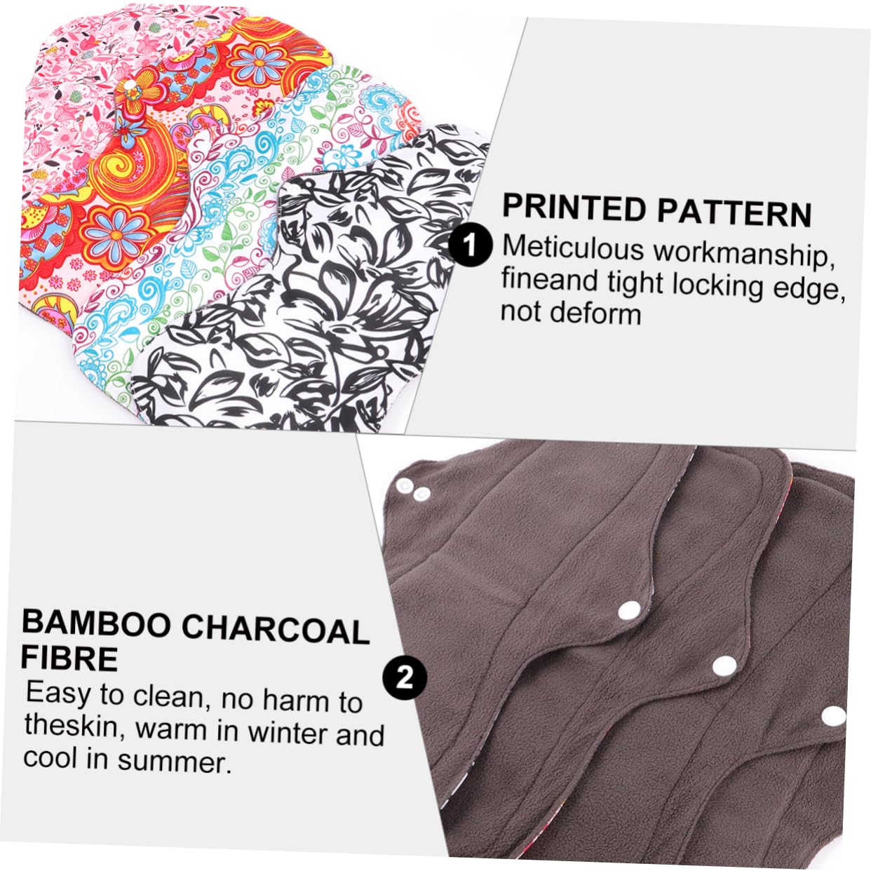 8 Pack Washable Bamboo Charcoal Menstrual Pads - Reusable, Comfortable & Eco-Friendly Sanitary Napkins for Women - Perfect for Travel, Workout & Overnight Protection