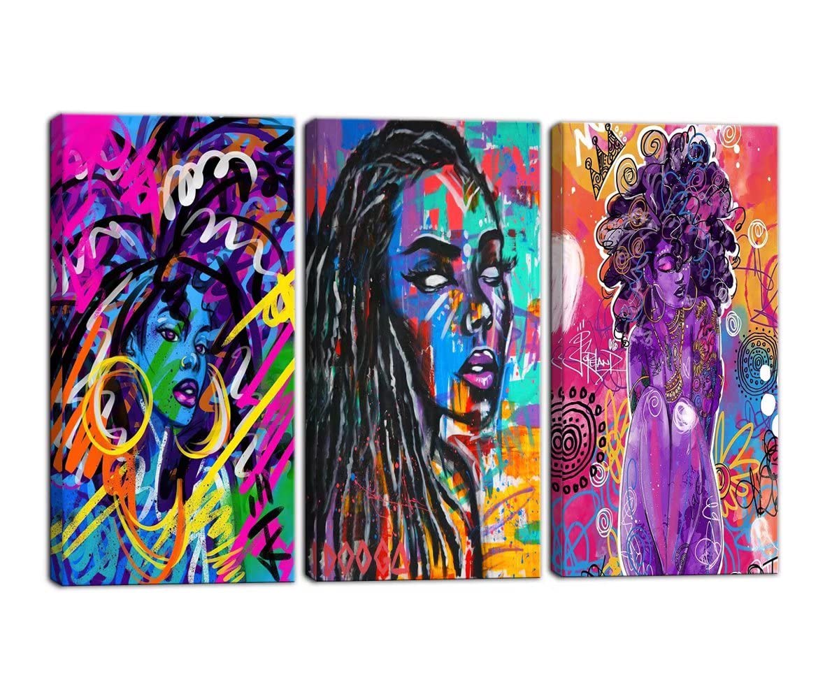 African American Woman Canvas Wall Art - Colorful Abstract Painting for Bedroom & Living Room Decor
